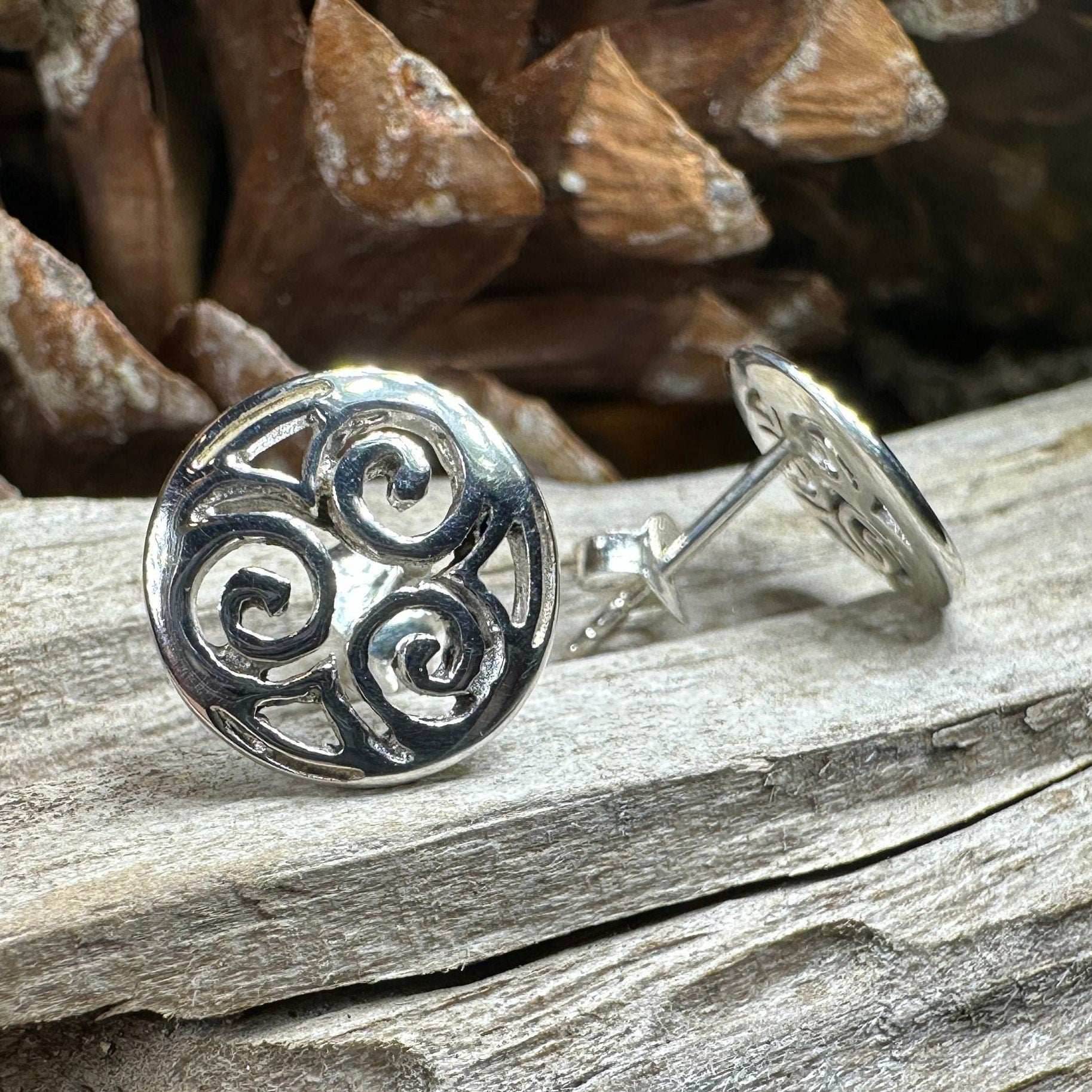 Siofra Celtic Triple Spiral Post Earrings - 