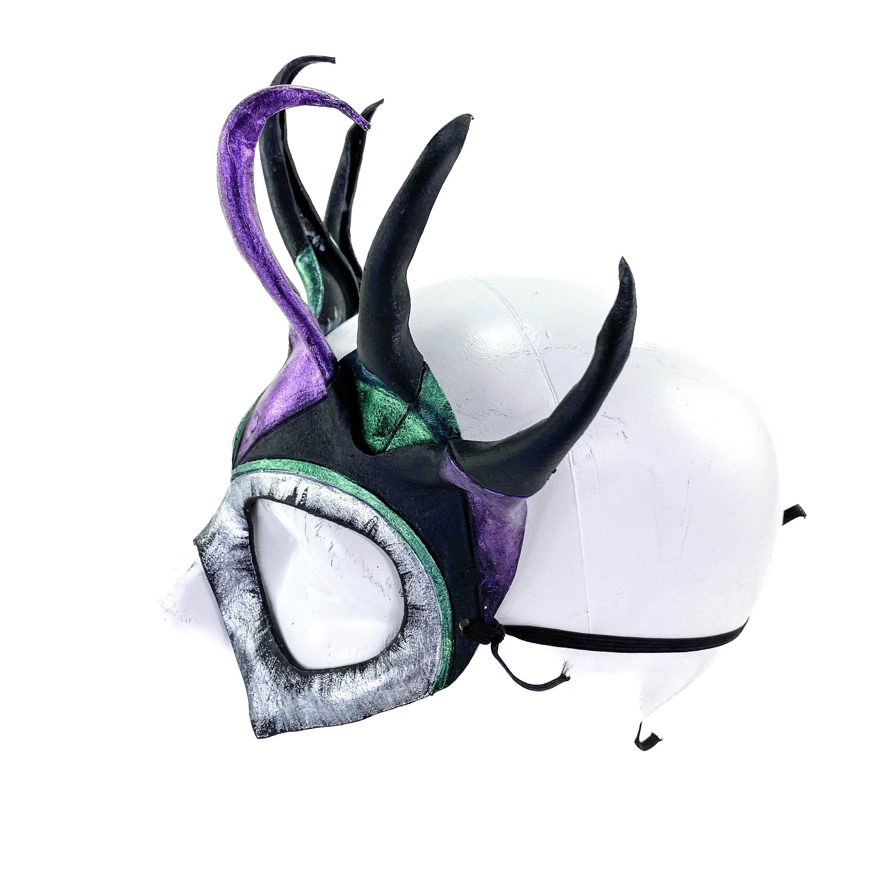 Five Point Jester Eye Mask in Purple and Green - Handmade Genuine Leather - 