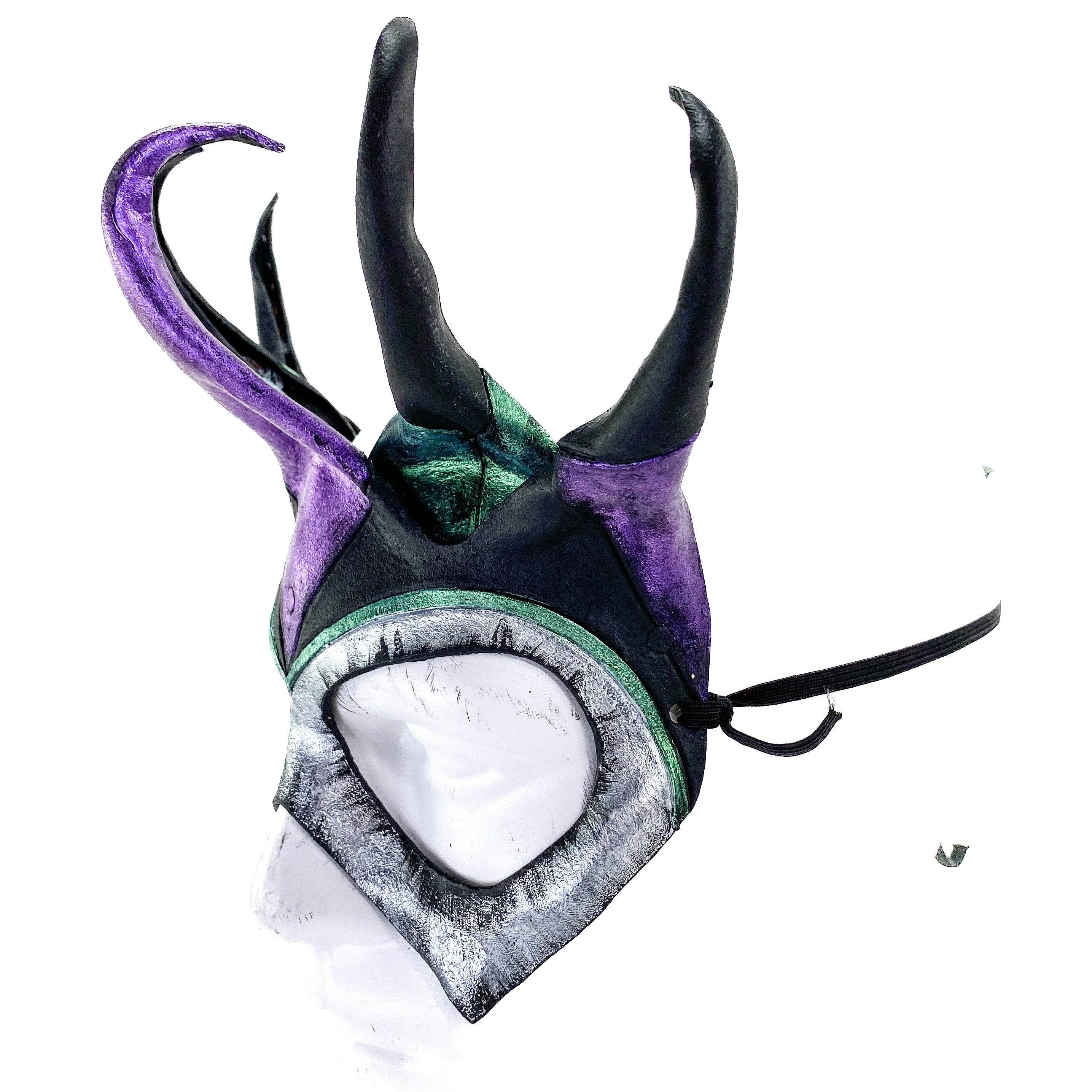Five Point Jester Eye Mask in Purple and Green - Handmade Genuine Leather - 
