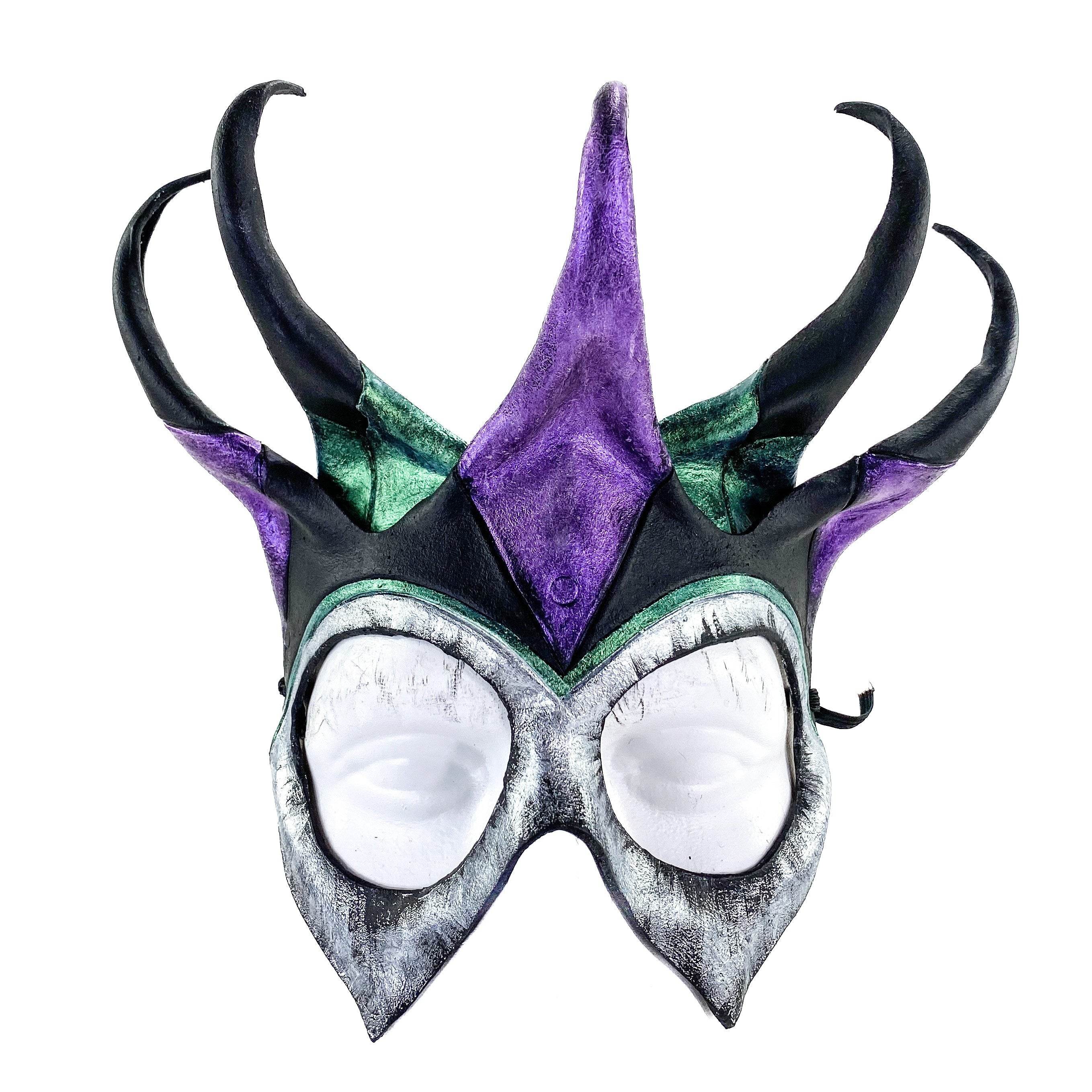 Five Point Jester Eye Mask in Purple and Green - Handmade Genuine Leather - 