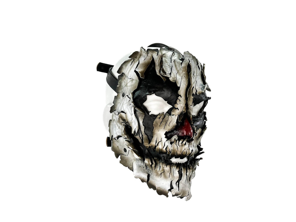Genuine Leather Mask - Shattered Clown - Handmade Full Face Cover for Halloween, Performance or Cosplay Costume - Leather Ties