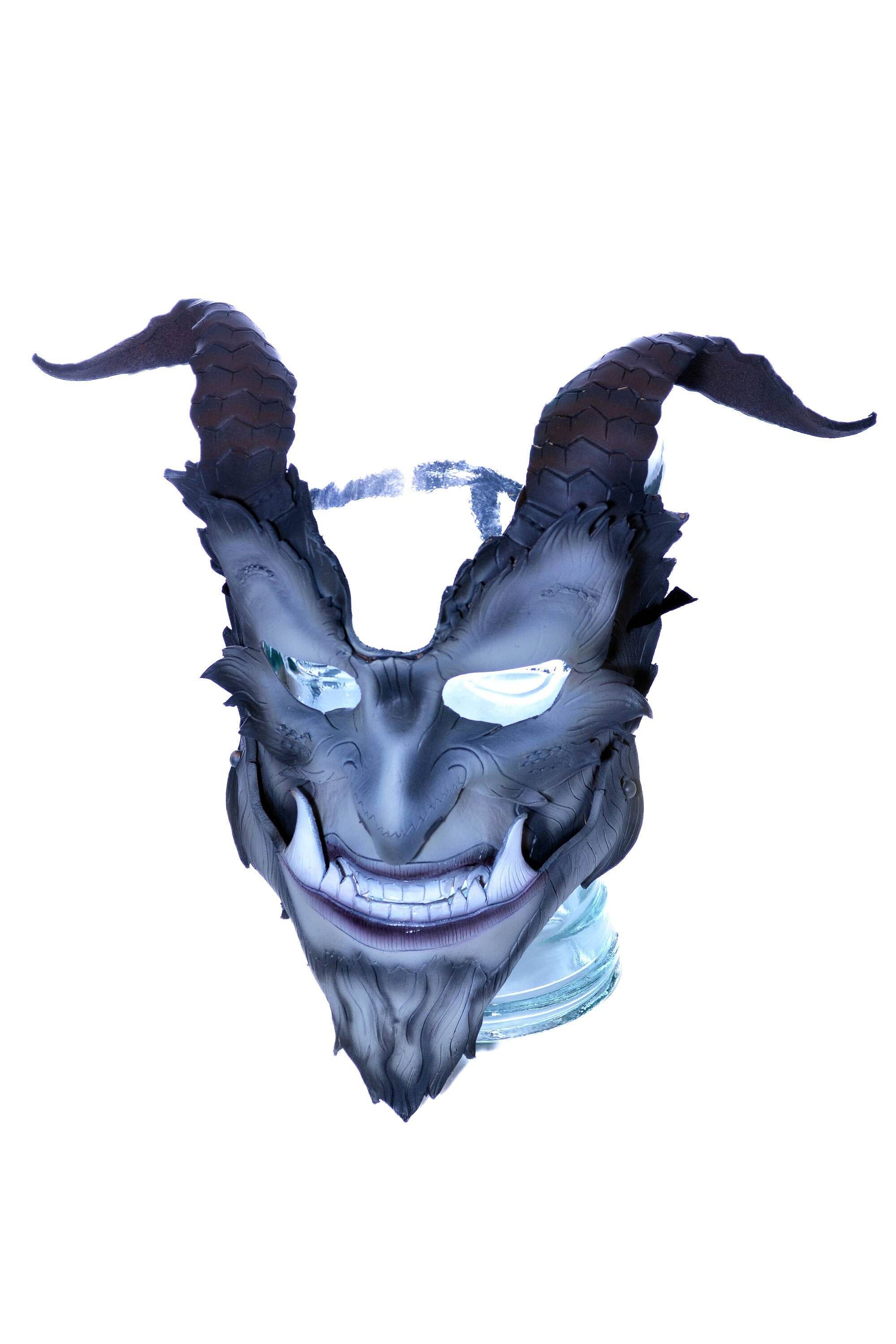 The Beast - Articulating Jaw Handmade Genuine Leather Mask with Horns in Natural Colors - 
