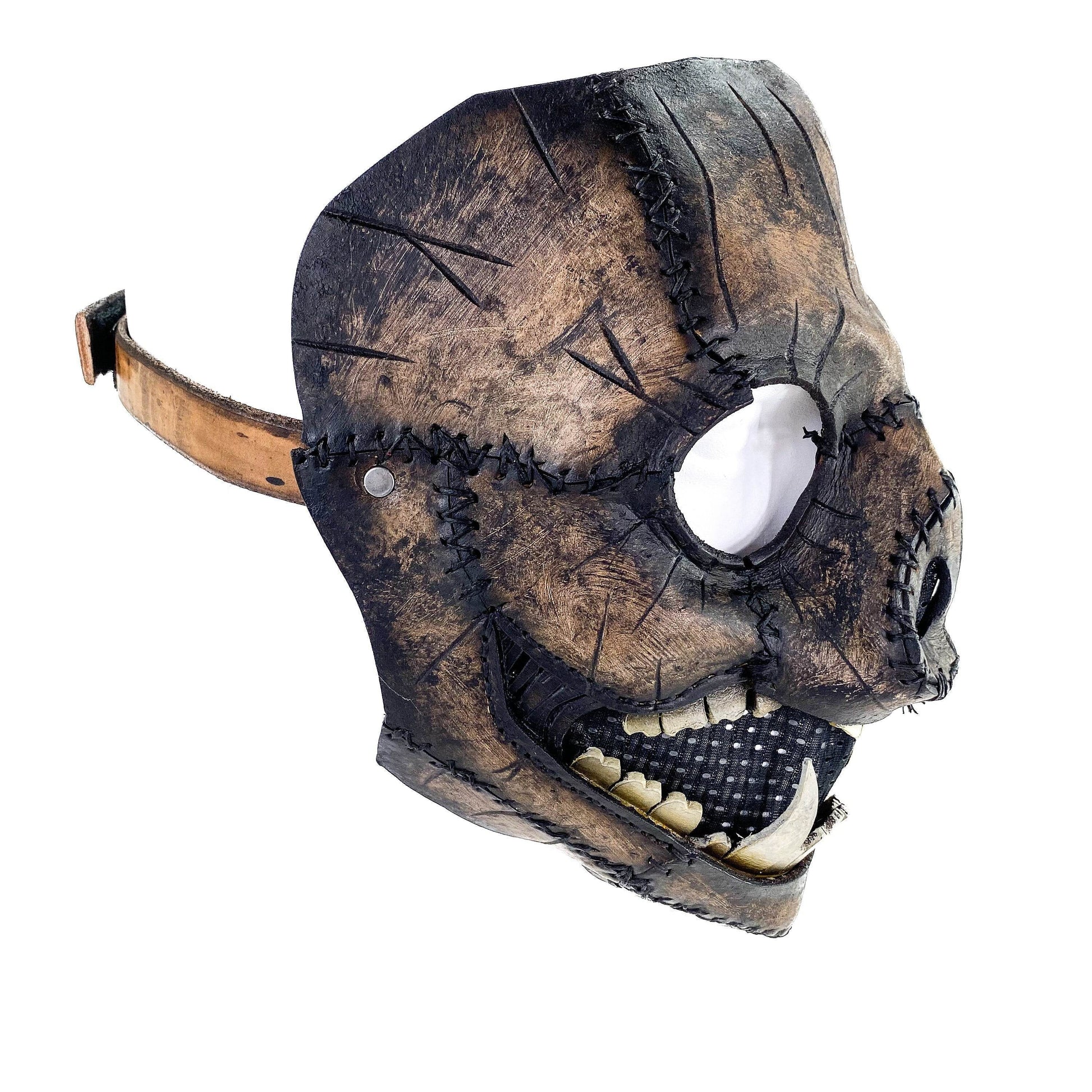 Evil Swine - Genuine Leather Mask - Charred Remains Horror Pig - Handmade Full Face Cover for Halloween or Performance Costume - 