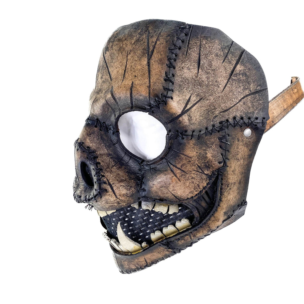 Evil Swine - Genuine Leather Mask - Charred Remains Horror Pig - Handmade Full Face Cover for Halloween or Performance Costume - 