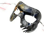 Harlequin Handmade Genuine Leather Mask in Blue White Black and Gold - 