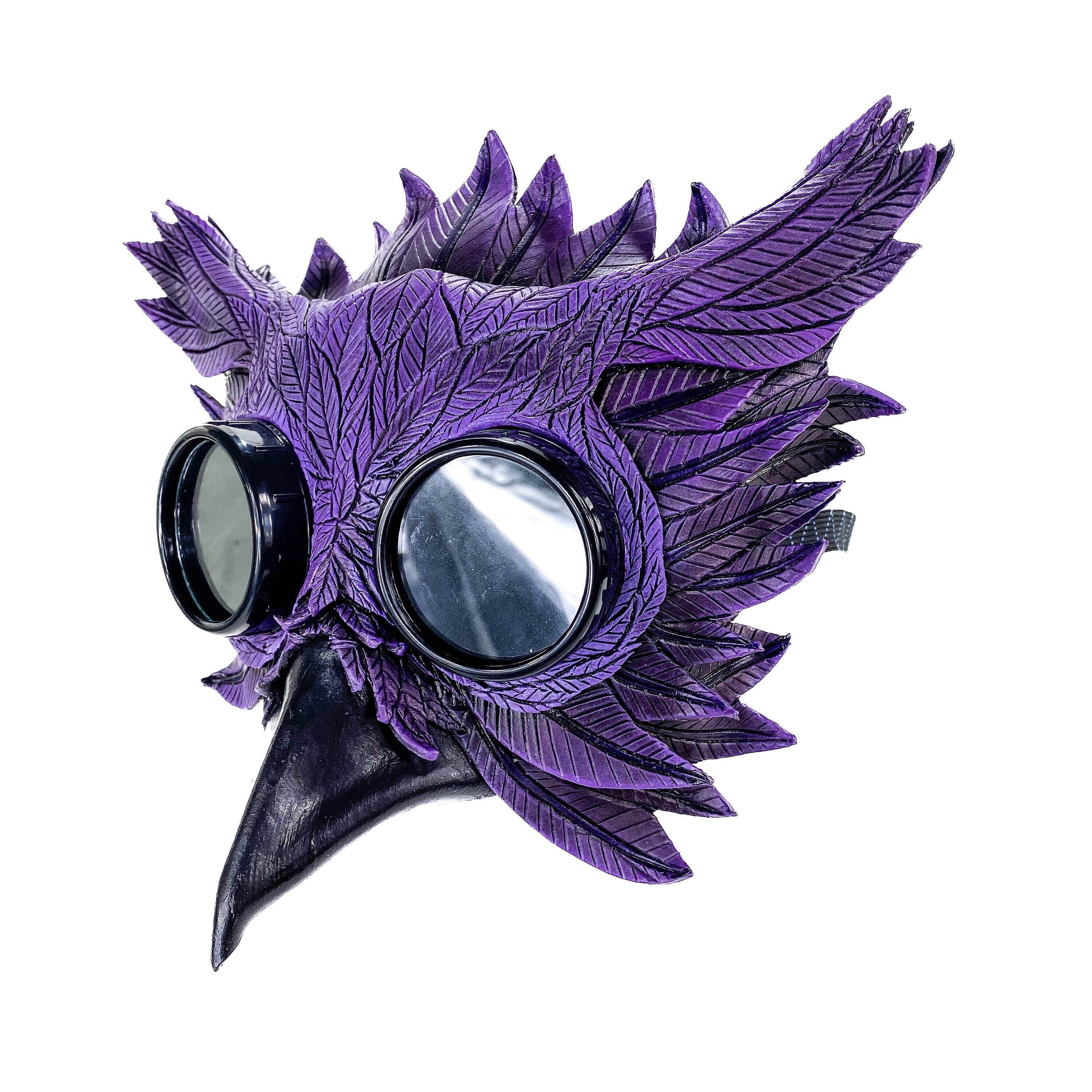 Purple Horned Owl Goggles Handmade Genuine Leather Mask - 