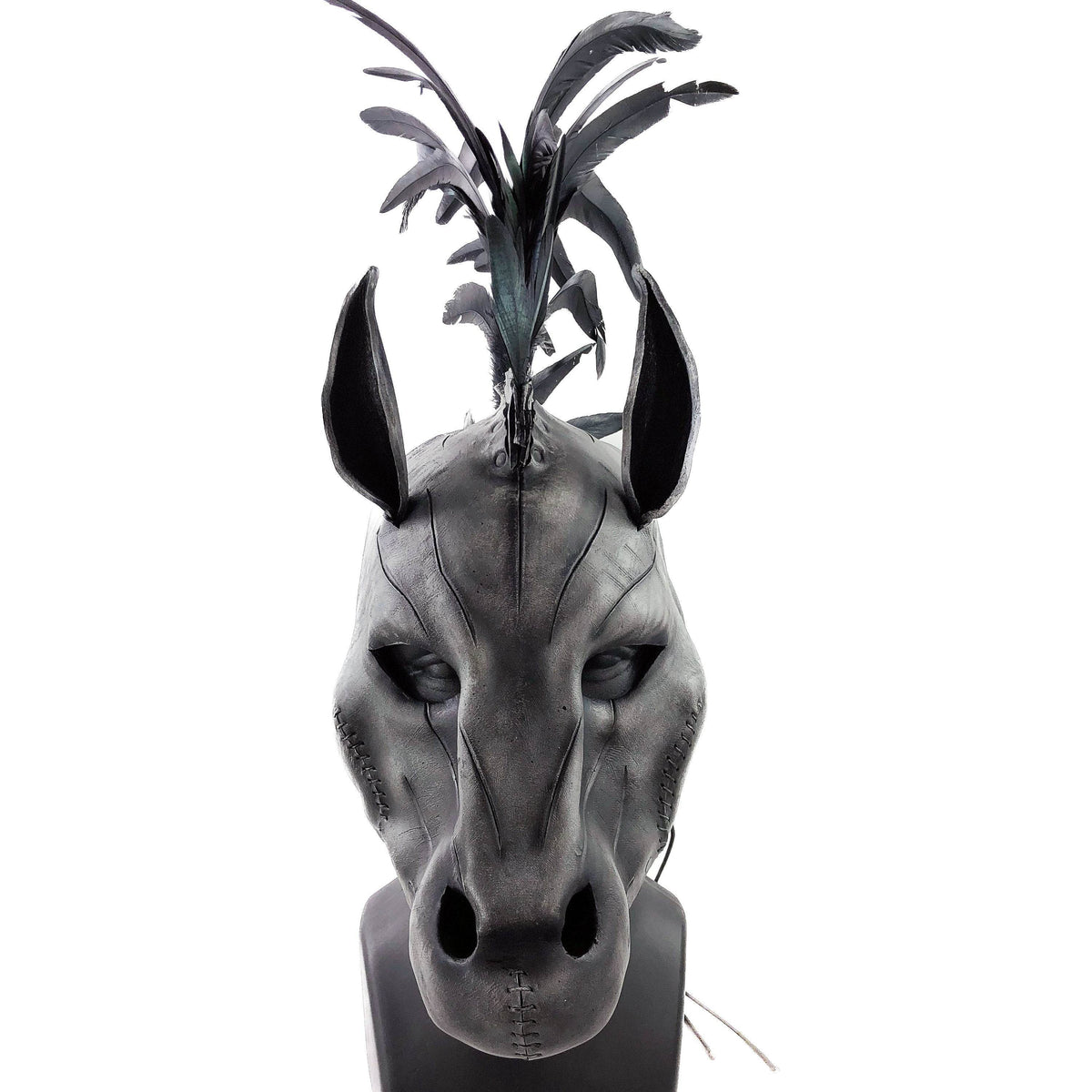 Flying Horse Handmade Genuine Leather Mask with Feathers - 
