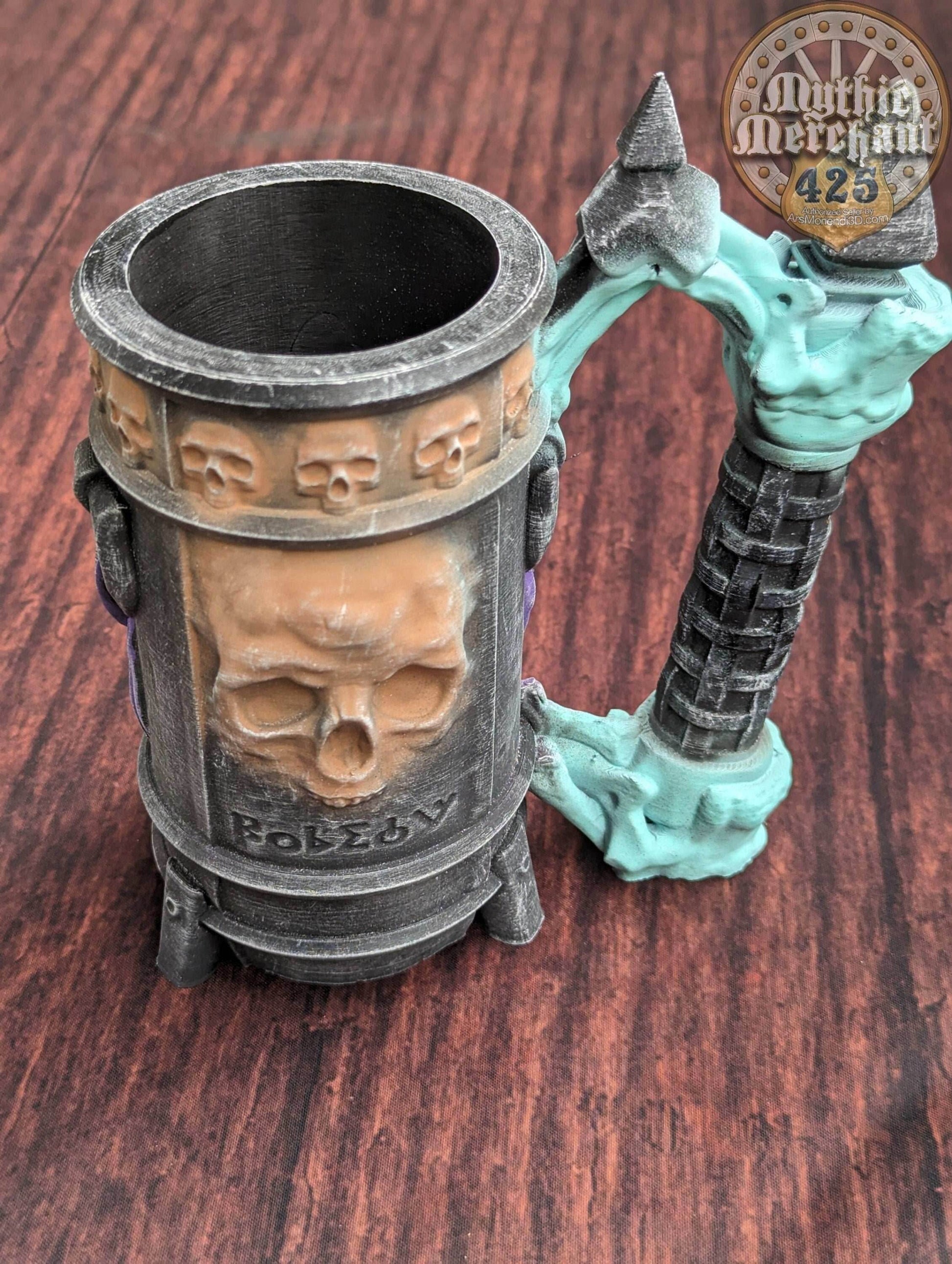 Necromancer 3D Printed Can Holder- Mythic Mugs Collection by Ars Moriendi 3D- Embrace the Dark Arts! - Black / Non Threaded-No Lid