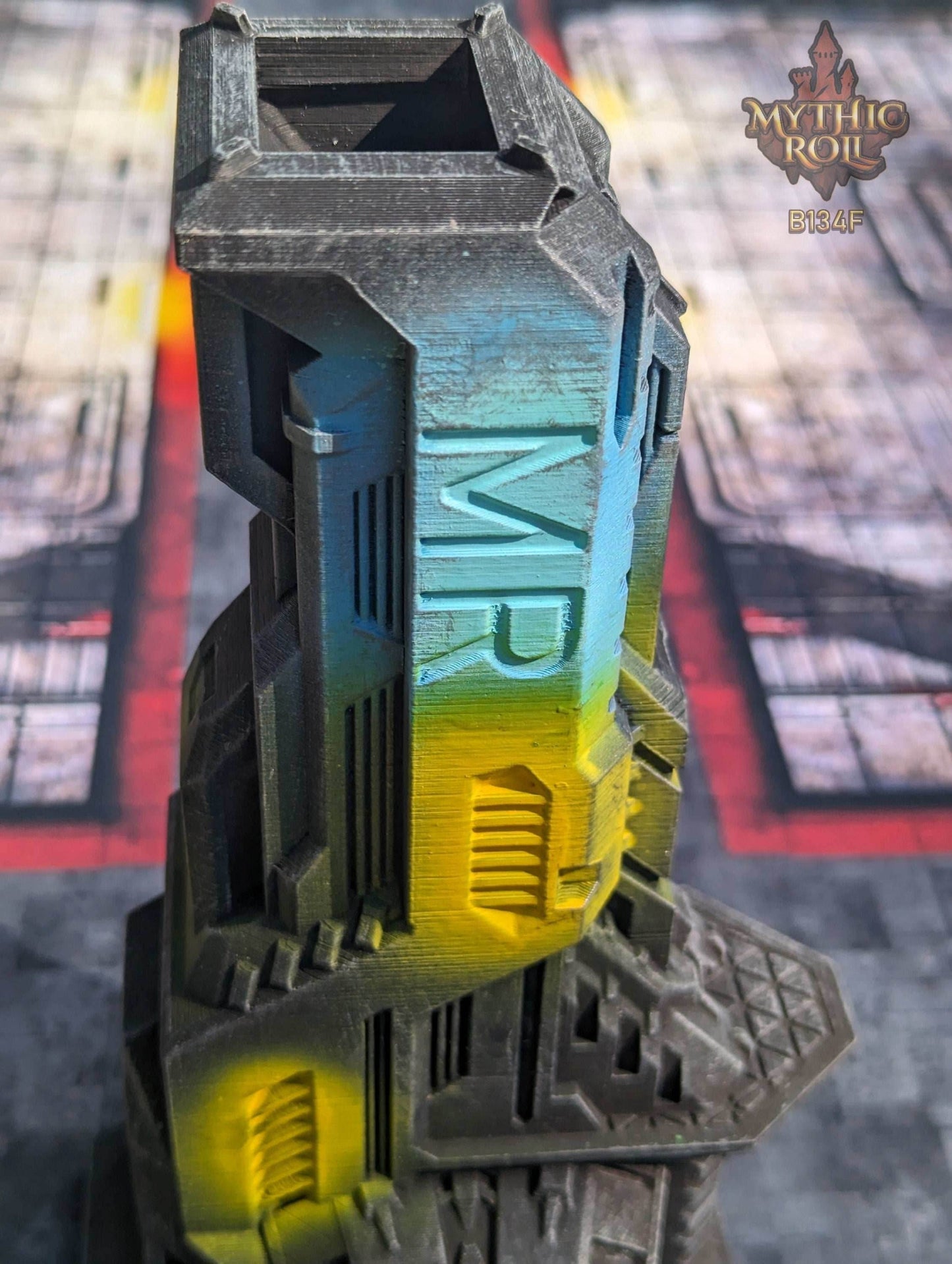 Cyberpunk-Control SciFi Dice Tower by Unchained Games - Mythic Roll Collection - Delve into Digital Domains & Future Realms with Each Toss! - Black / Yes- Include Random Dice Set