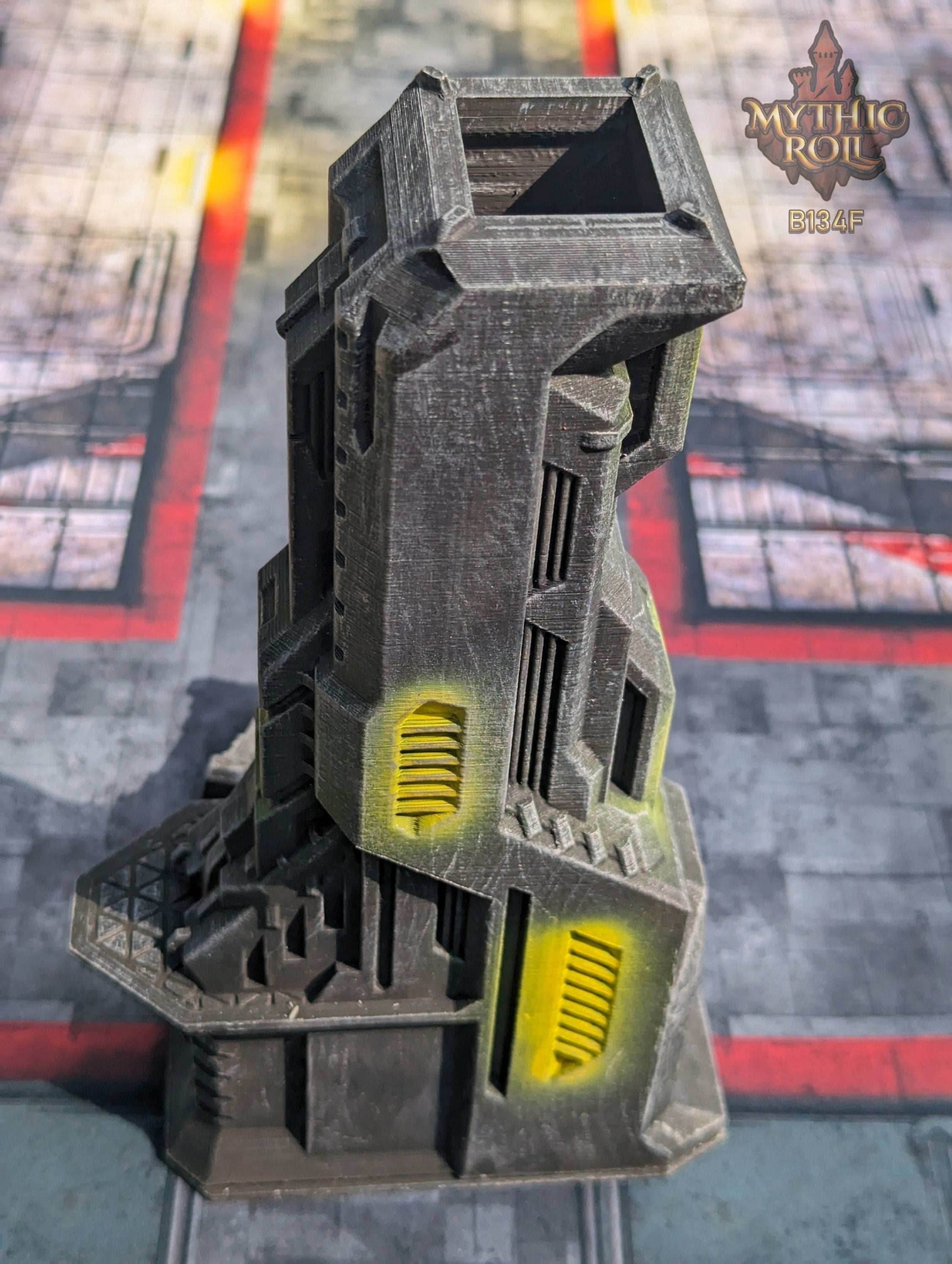 Cyberpunk-Control SciFi Dice Tower by Unchained Games - Mythic Roll Collection - Delve into Digital Domains & Future Realms with Each Toss! - Black / Yes- Include Random Dice Set