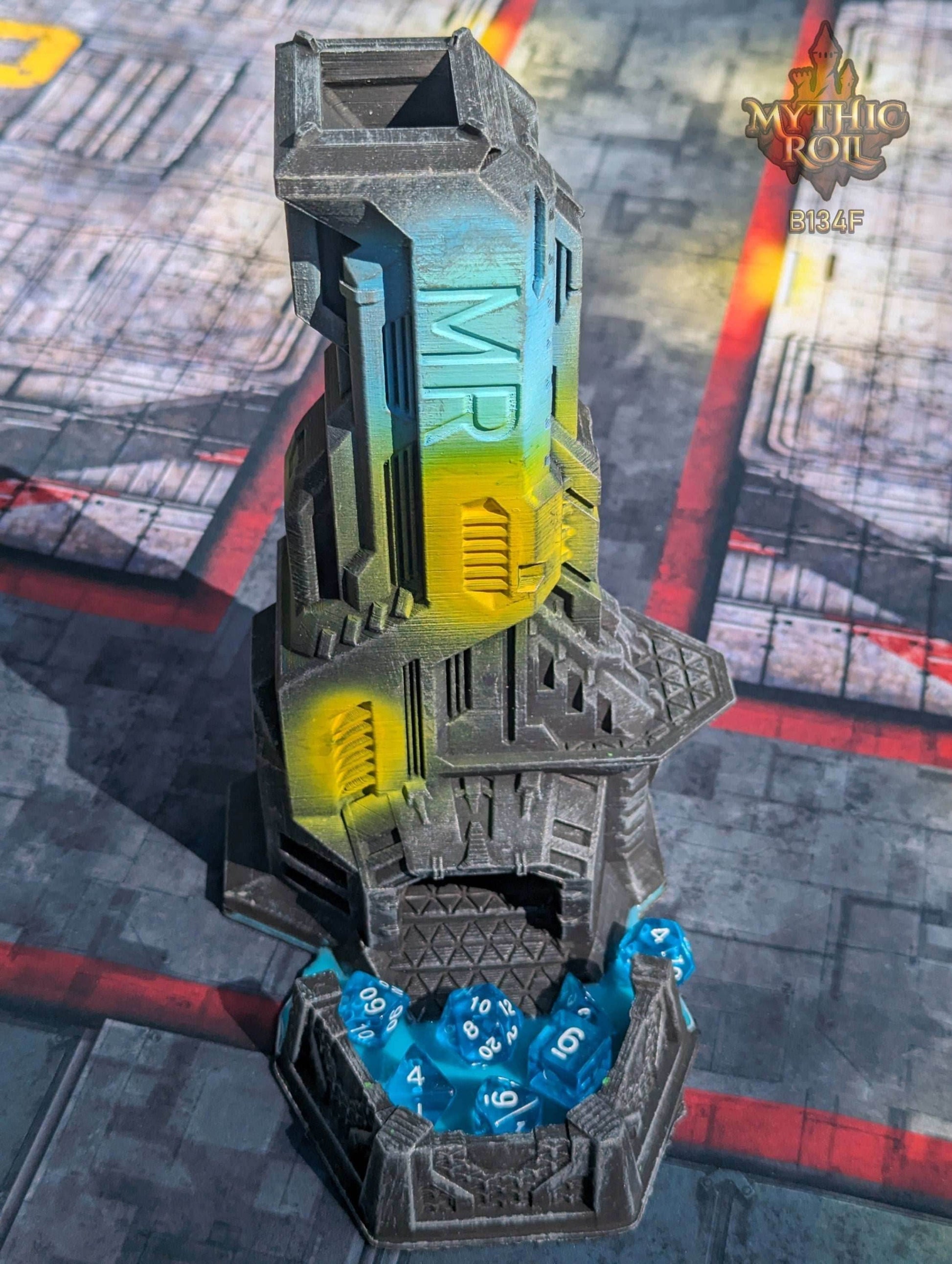 Cyberpunk-Control SciFi Dice Tower by Unchained Games - Mythic Roll Collection - Delve into Digital Domains & Future Realms with Each Toss! - Black / Yes- Include Random Dice Set