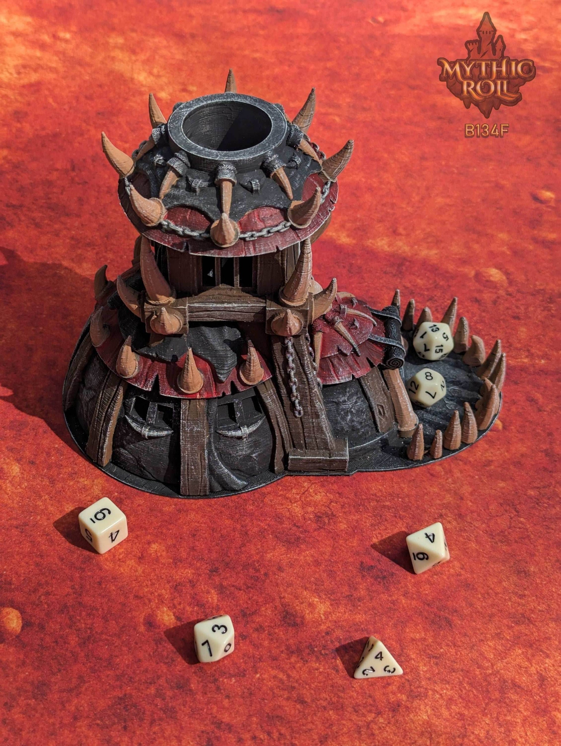 Barbarian Class 3D Printed Dice Tower- Mythic Roll - Unchained Games | Tabletop RPG Gaming Cosplay - Dungeons and Dragon DnD D&D Wargaming - Black / Yes- Include Random Dice Set
