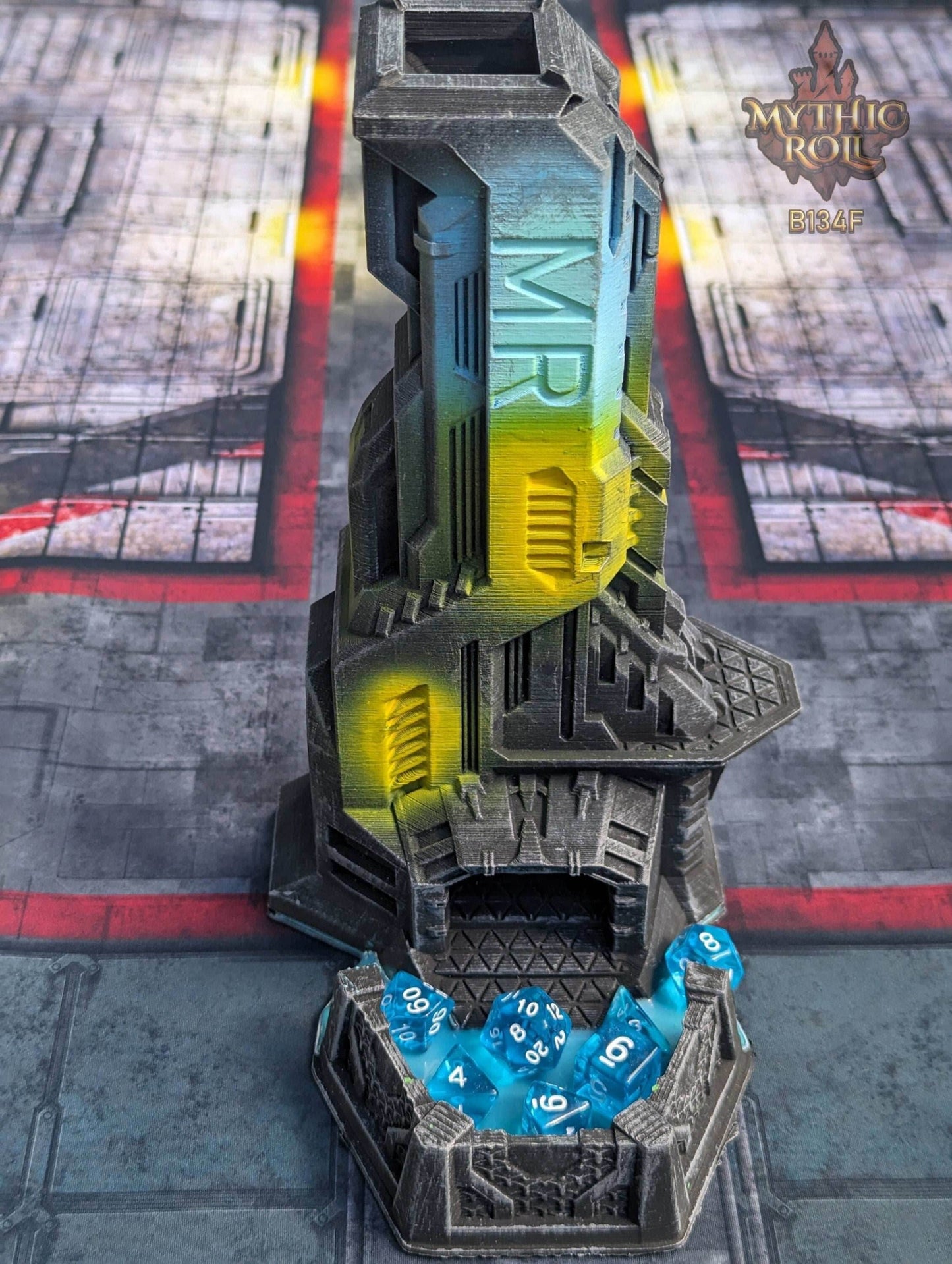 Cyberpunk-Control SciFi Dice Tower by Unchained Games - Mythic Roll Collection - Delve into Digital Domains & Future Realms with Each Toss! - Black / Yes- Include Random Dice Set