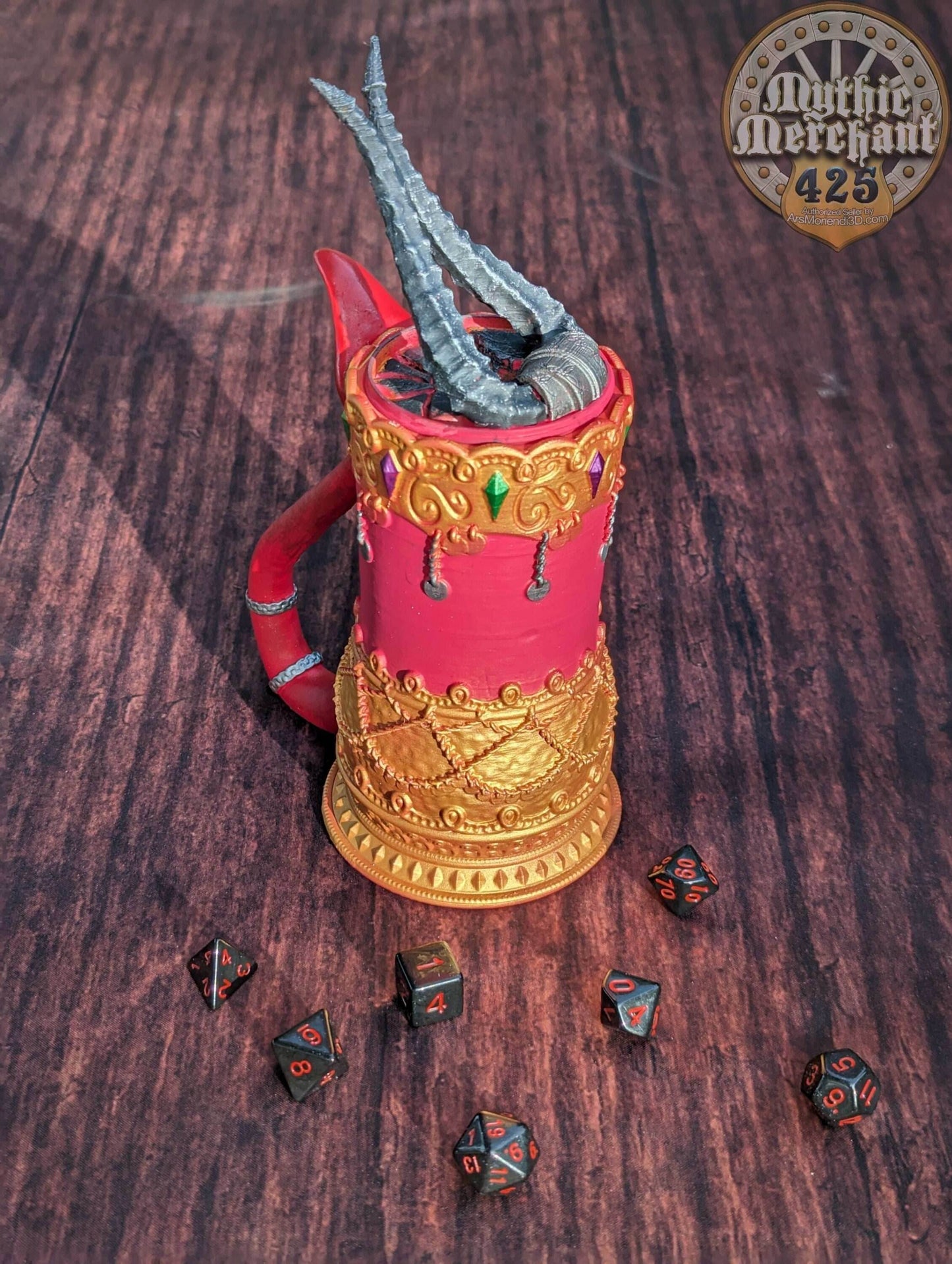 Demon-Blooded Tiefling 3D Printed Mythic Mug Stein | Tabletop RPG Dice Gaming Cosplay | Dungeons and Dragons D&D Wargaming | Drink Koozie - Black / Non Threaded-No Lid
