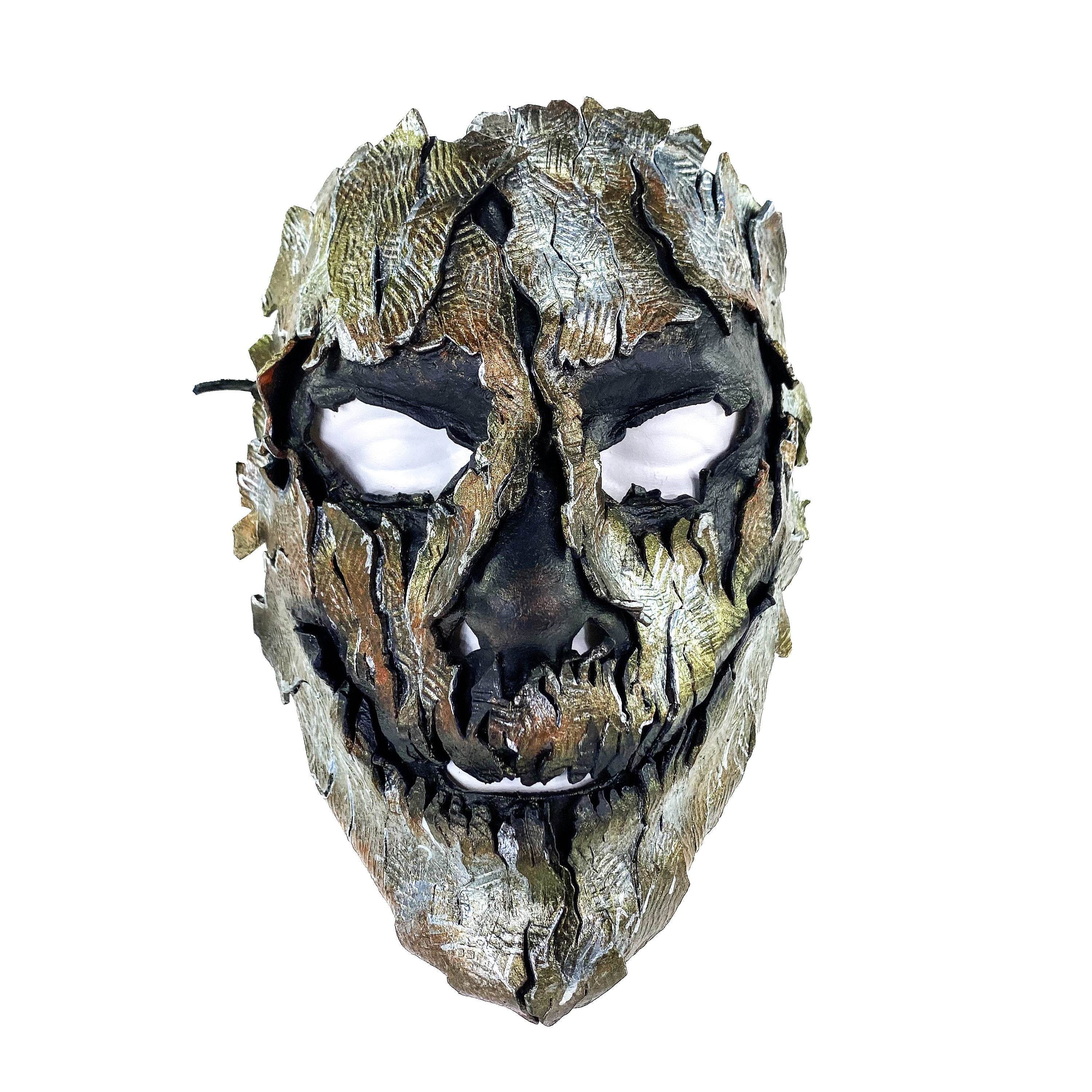 Genuine Leather Mask - Shattered Metal Paint - Handmade Full Face Cover for Halloween, Performance or Cosplay Costume - 
