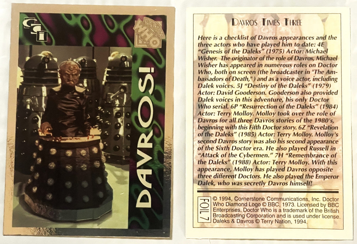 Vintage 1994 Doctor Who Daleks & Davros Foil Card Set 🧬 Cards 1-3 and 7
