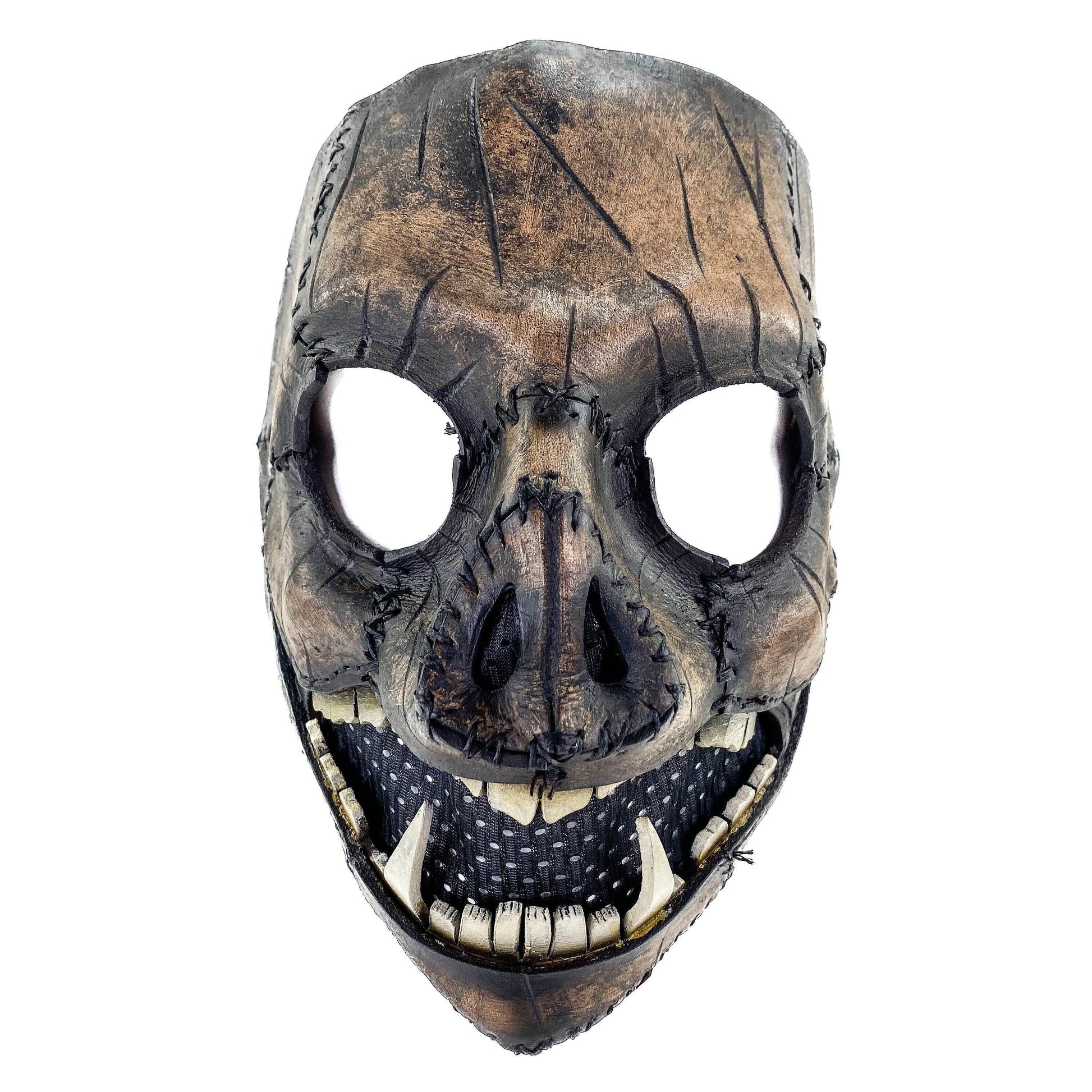 Evil Swine - Genuine Leather Mask - Charred Remains Horror Pig - Handmade Full Face Cover for Halloween or Performance Costume - 
