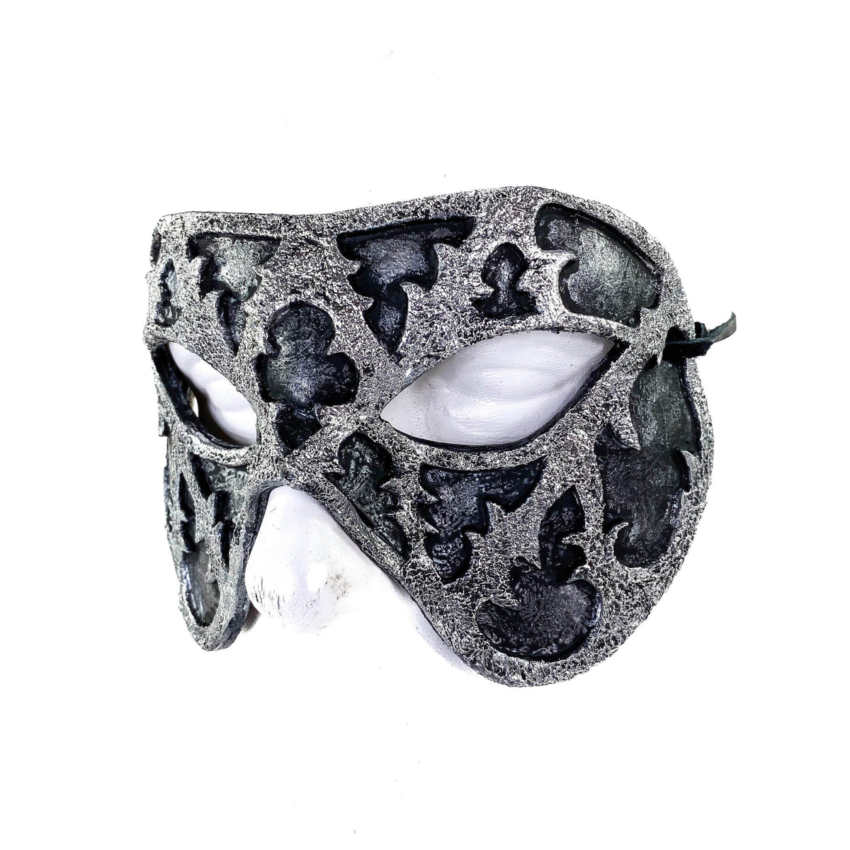 Dual Layer Handmade Genuine Leather Mask in Silver and Black - 