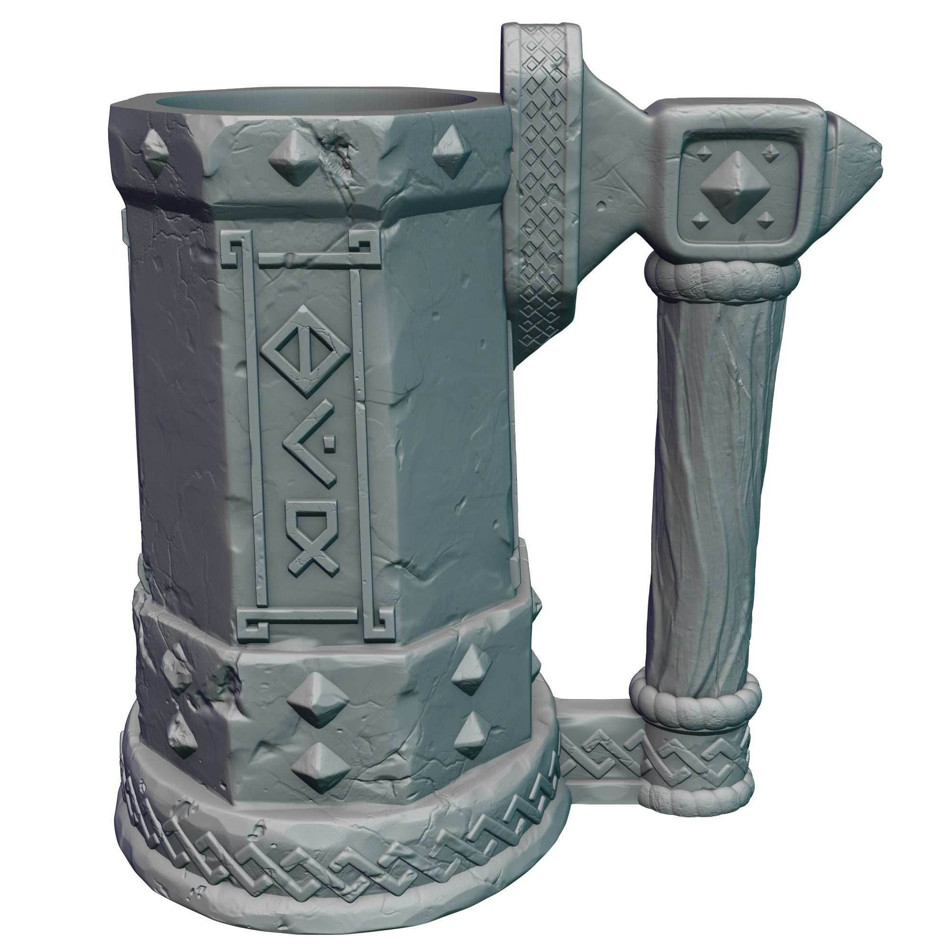 Dwarven 3D Printed Mythic Mug Drink Koozie | Dwarf Dice Vault | Mug Stein | Tabletop RPG Gaming Cosplay - Dungeons and Dragon DnD Wargaming - Black / Non Threaded-No Lid