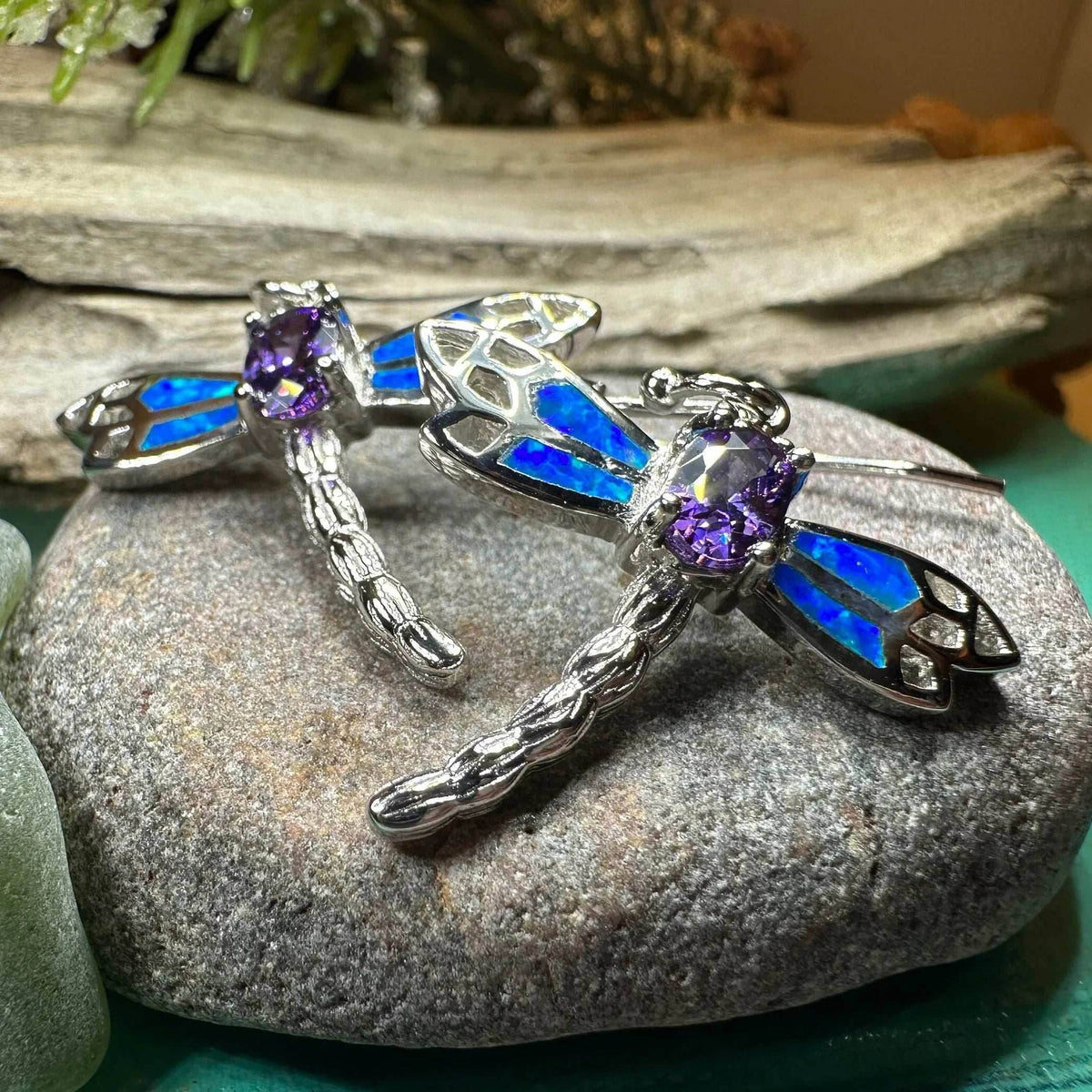 Amethyst Blue Dragonfly Earrings - 