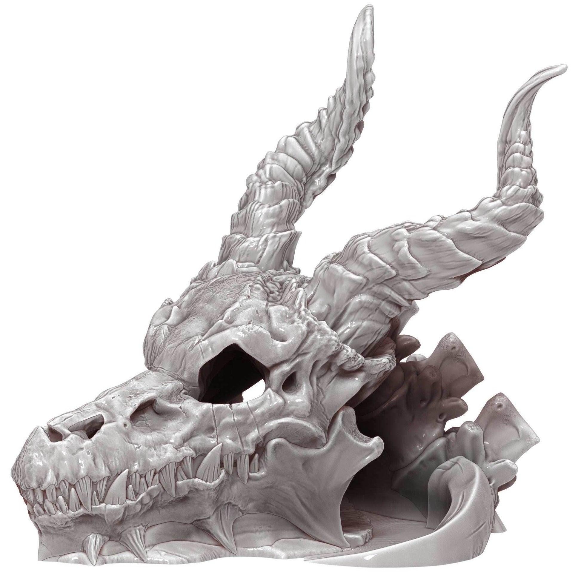 Dragon Skull 3D Printed Dice Tower - Mythic Roll Collection by Unchained Games | Dice Tray | D20 Dice Vault - Unearth Power Within the Skull - Black / Yes- Include Random Dice Set