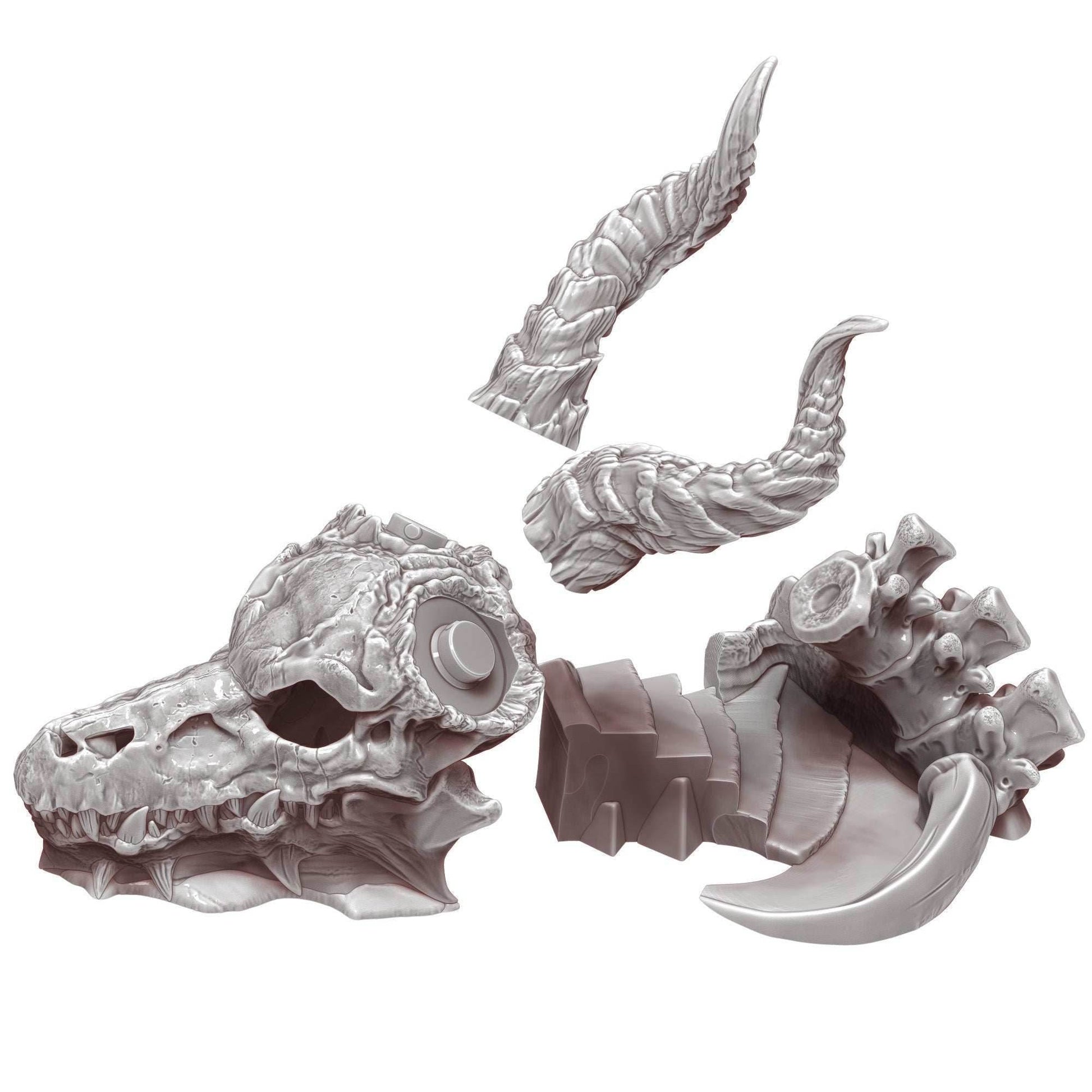 Dragon Skull 3D Printed Dice Tower - Mythic Roll Collection by Unchained Games | Dice Tray | D20 Dice Vault - Unearth Power Within the Skull - Black / Yes- Include Random Dice Set