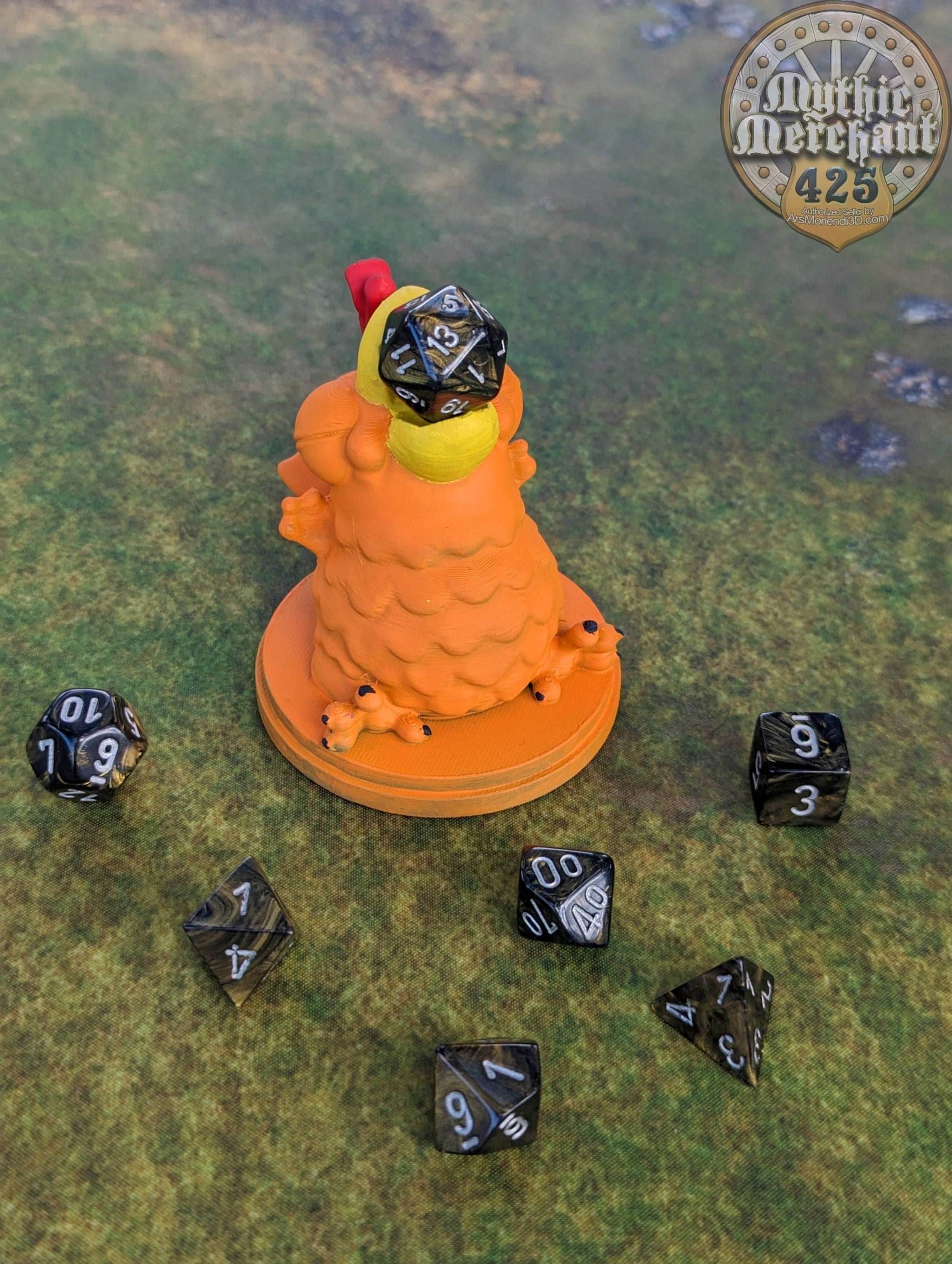 Baby Phoenix Toy 3D Printed Dice Guardian - Dice Jail | RPG Dice Vault | D20 Box | Player Unique Gift - Playful Dice Holder! - Black / Yes- Include Random Dice Set