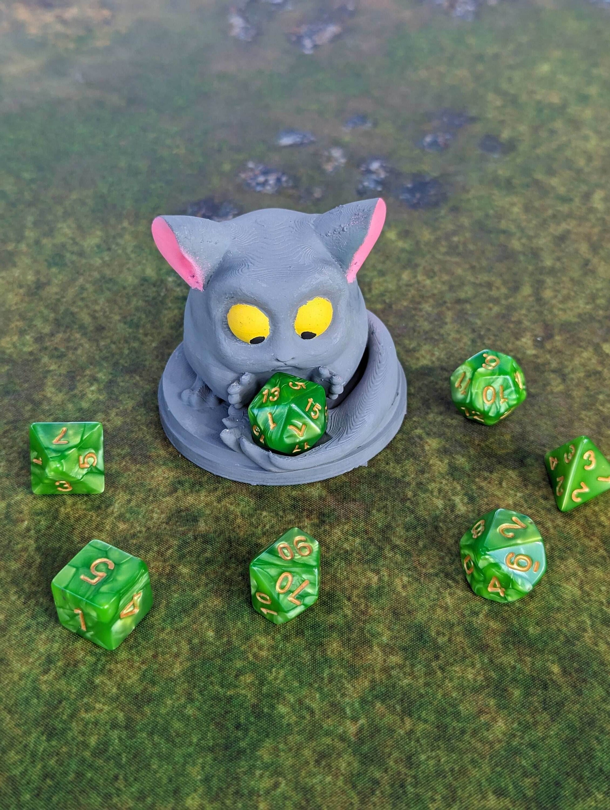Baby Chinchilla Charlie 3D Printed Dice Guardian - Dice Jail | RPG Dice Vault | D20 Holder | DnD Player Gift - Embrace the Fluffy Charm! - Black / Yes-Include random dice set
