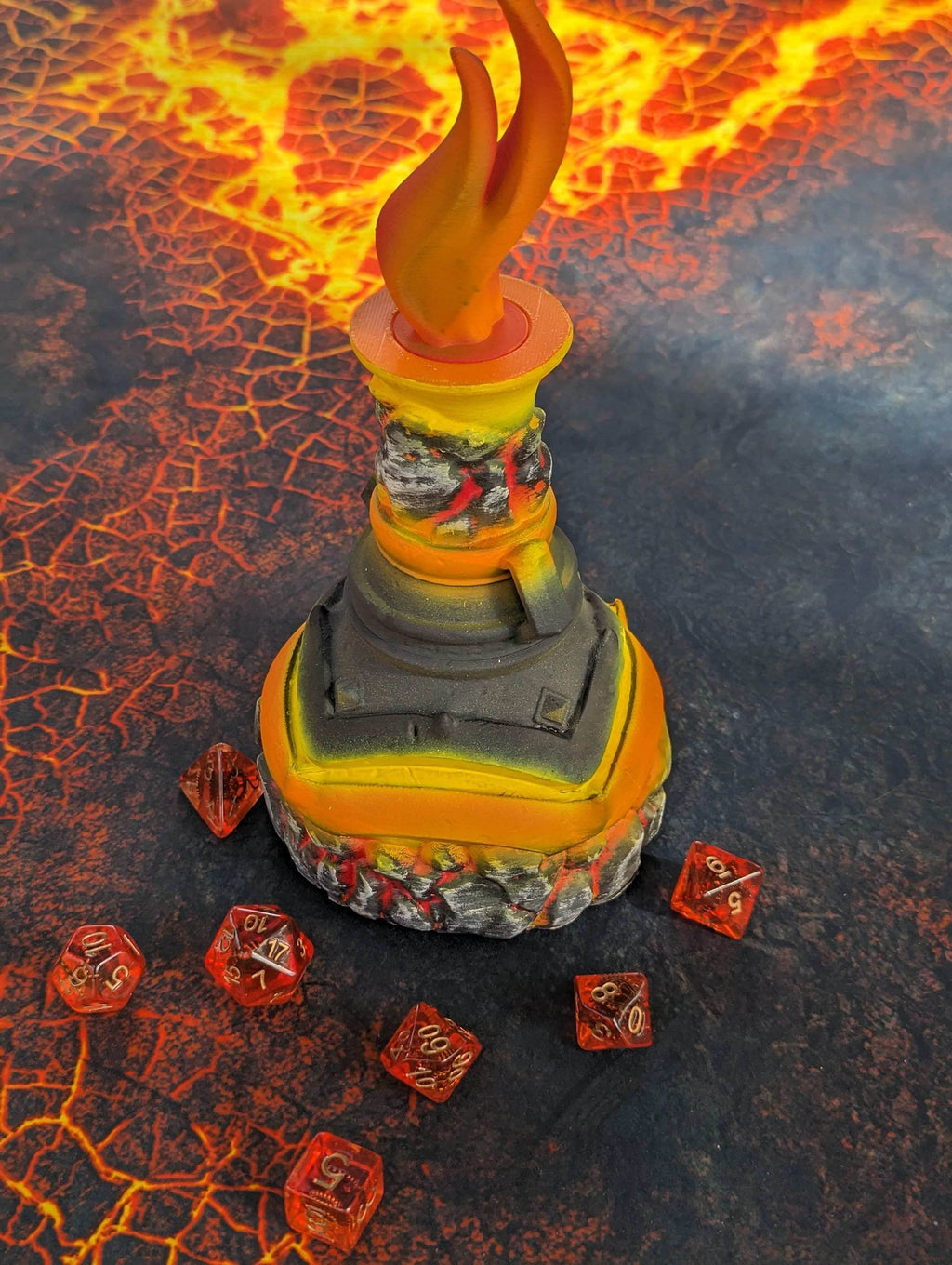 Fire Giant's Strength Potion 3D Printed Dice Jail | RPG Dice Vault | D20 Storage Box- Channel Molten Might! - Black / Yes- Include Random Dice Set