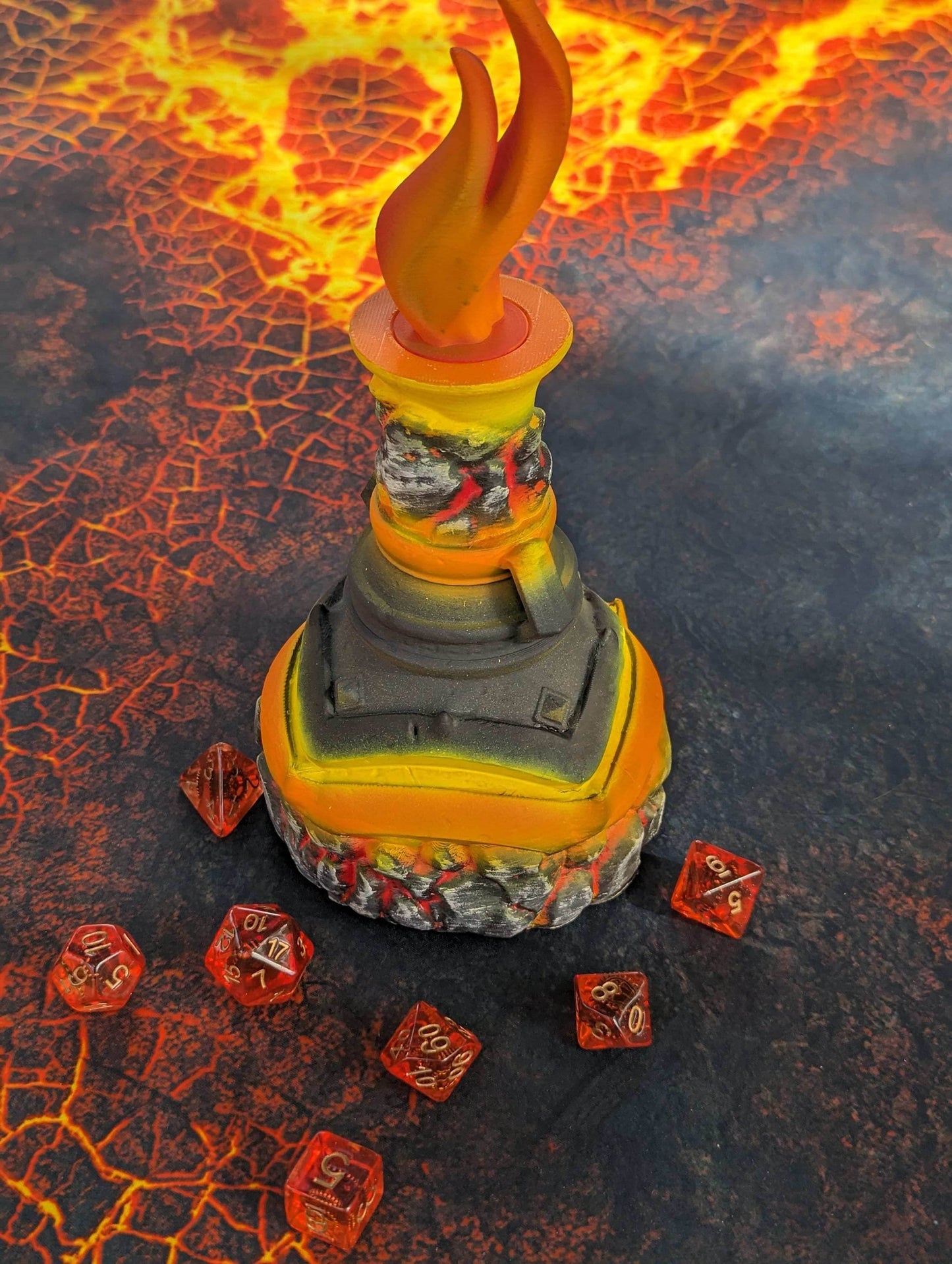 Fire Giant's Strength Potion 3D Printed Dice Jail | RPG Dice Vault | D20 Storage Box- Channel Molten Might! - Black / Yes- Include Random Dice Set