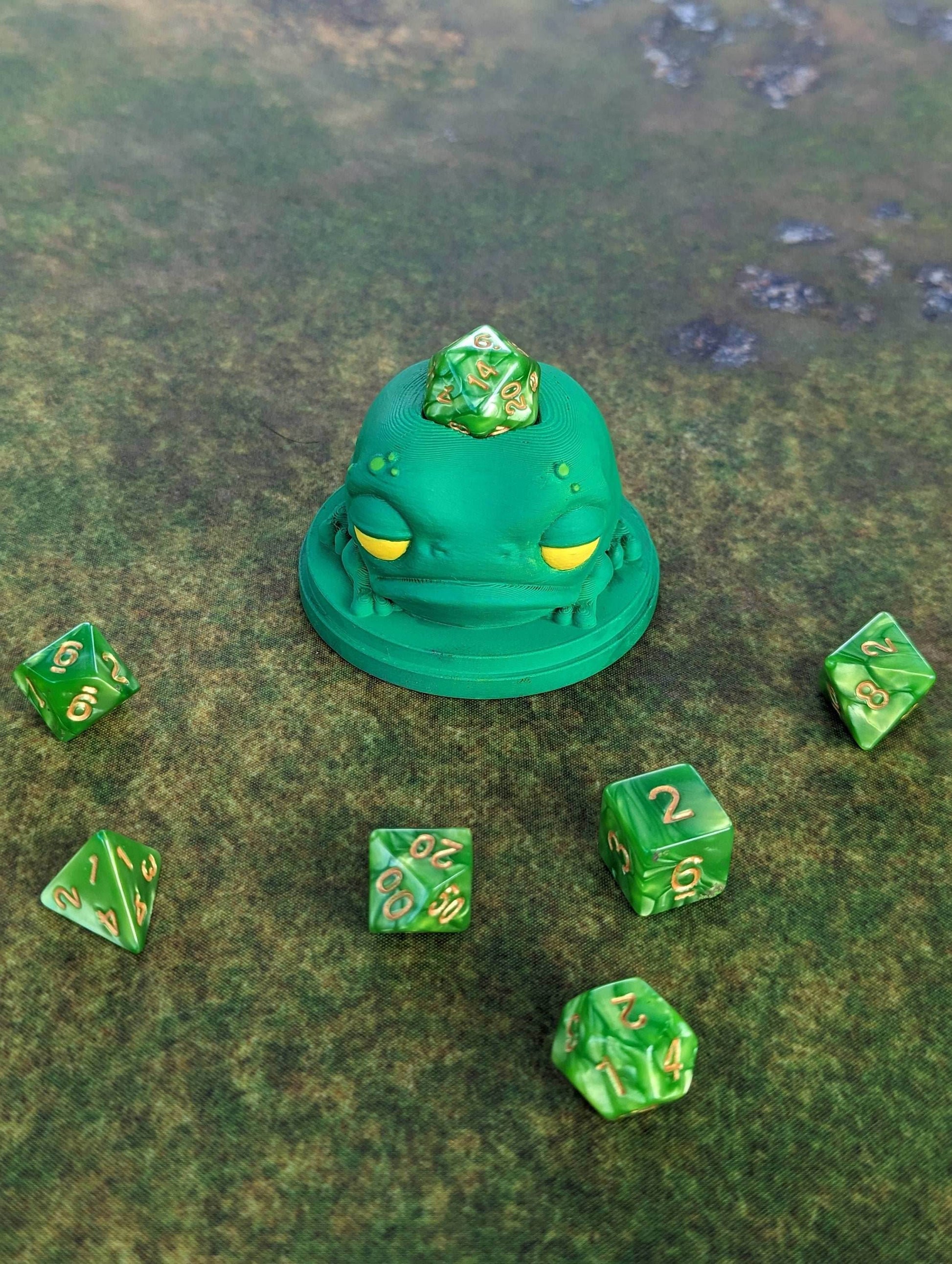 Rustifar Frog Toy 3D Printed Dice Guardian - Dice Jail | RPG Dice Vault | D20 Box | Player Unique Gift - Whimsical Dice Holder! - Black / Yes- Include Random Dice Set