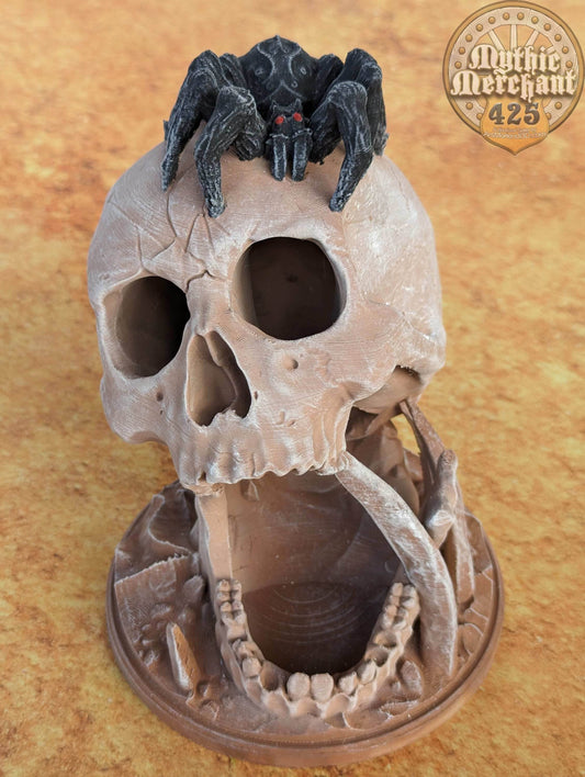 Desert's Kiss Skull 3D Printed Dice Tower - Mythic Mugs by Ars Moriendi 3D | Dice Tray | D20 Dice Vault - Lost to the sands of time. - Black / Yes- Include Random Dice Set