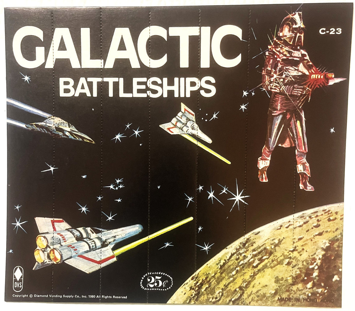 Vintage 1980 Galactic Battleships Vending Display Card 🃏 Diamond Vending Supply Co. Sci-Fi Header C-23 NOS Hong Kong