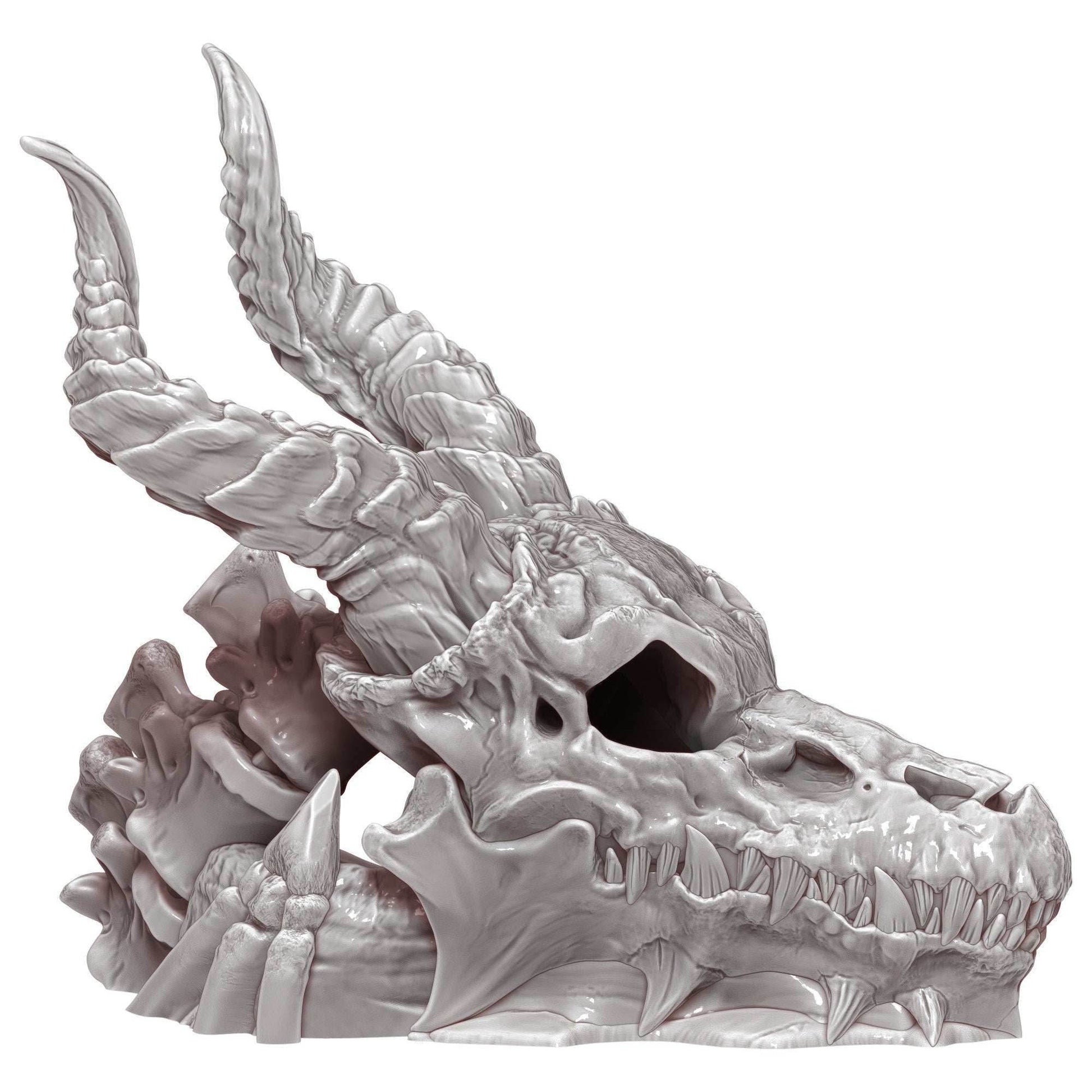 Dragon Skull 3D Printed Dice Tower - Mythic Roll Collection by Unchained Games | Dice Tray | D20 Dice Vault - Unearth Power Within the Skull - Black / Yes- Include Random Dice Set