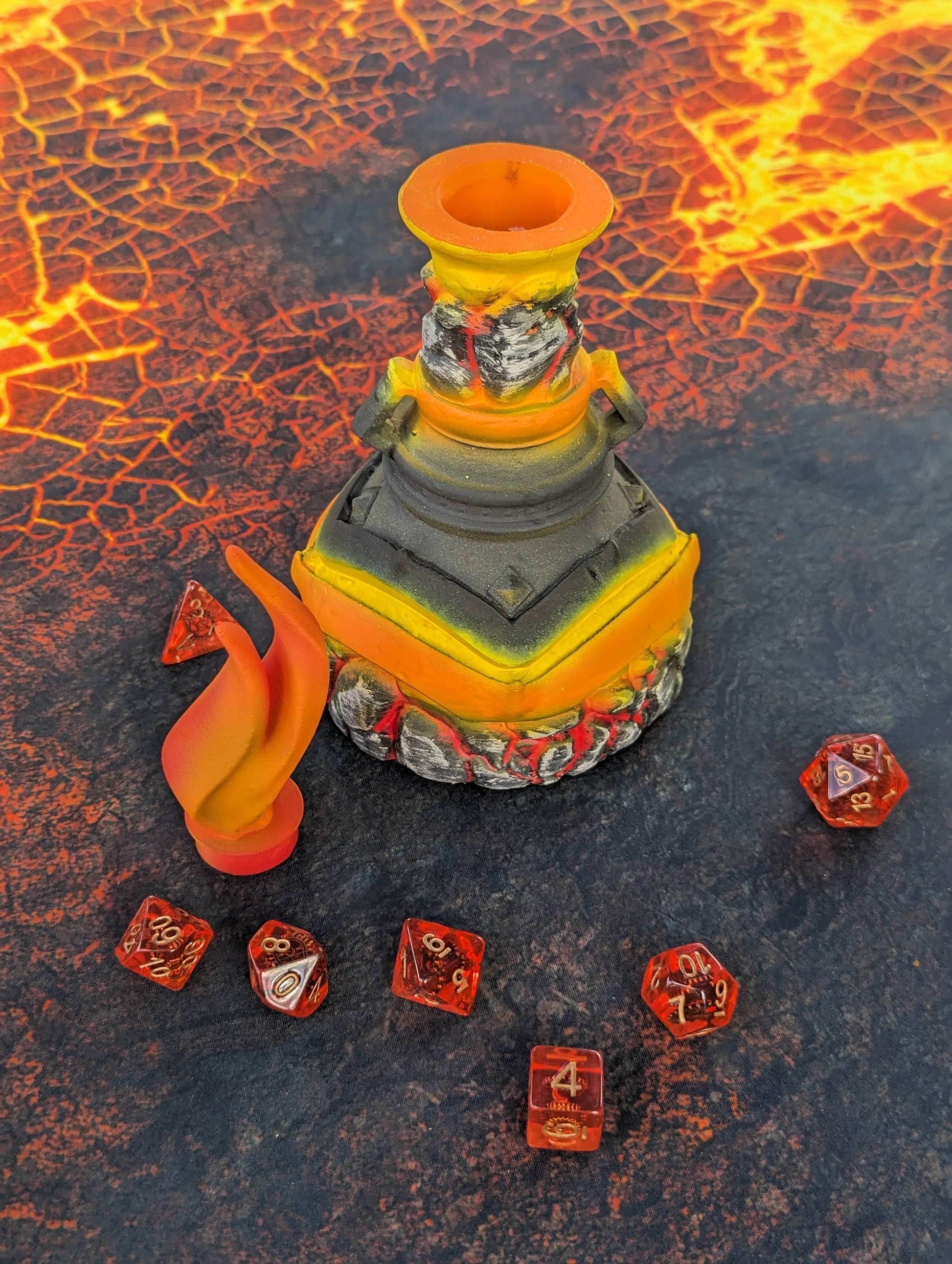 Fire Giant's Strength Potion 3D Printed Dice Jail | RPG Dice Vault | D20 Storage Box- Channel Molten Might! - Black / Yes- Include Random Dice Set