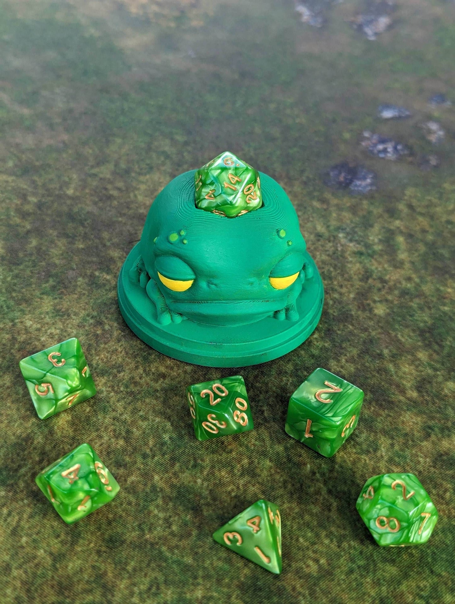 Rustifar Frog Toy 3D Printed Dice Guardian - Dice Jail | RPG Dice Vault | D20 Box | Player Unique Gift - Whimsical Dice Holder! - Black / Yes- Include Random Dice Set