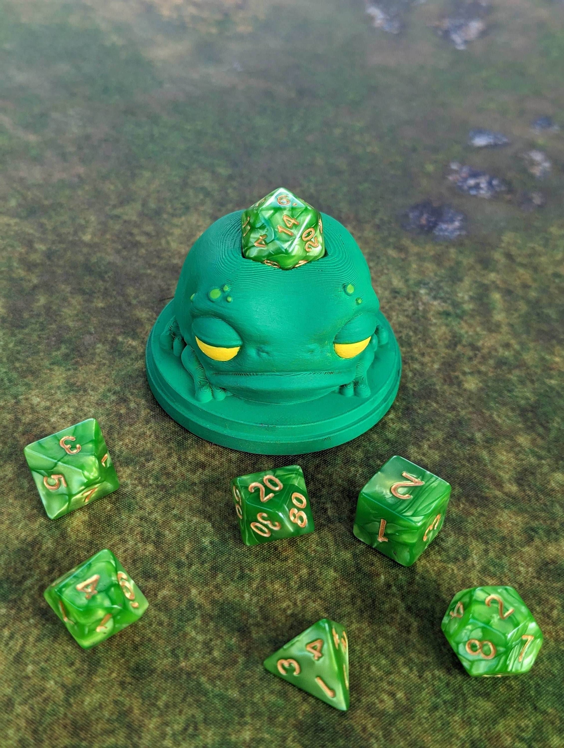Rustifar Frog Toy 3D Printed Dice Guardian - Dice Jail | RPG Dice Vault | D20 Box | Player Unique Gift - Whimsical Dice Holder! - Black / Yes- Include Random Dice Set