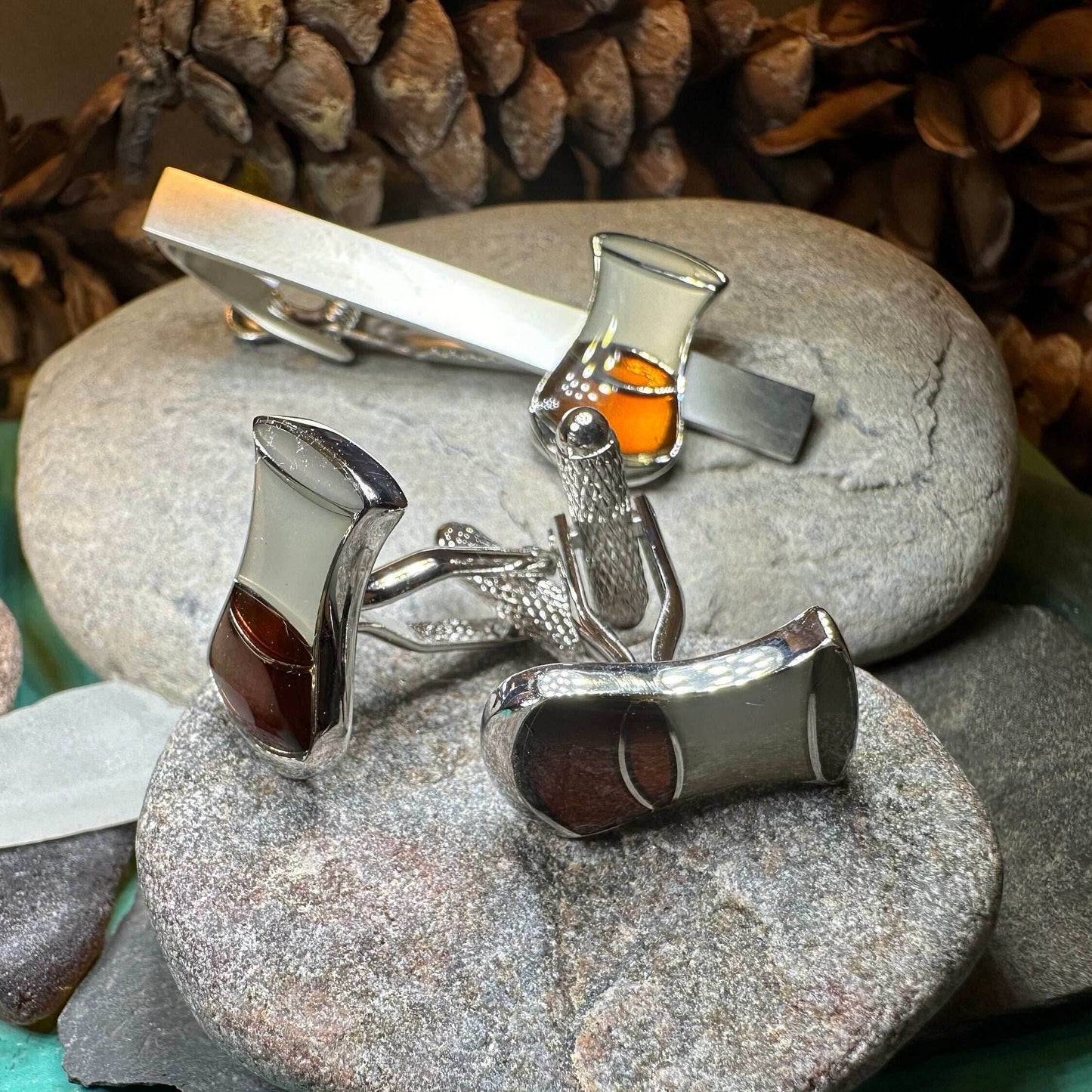 Scotch Whisky Cuff Links & Tie Clip Set - 