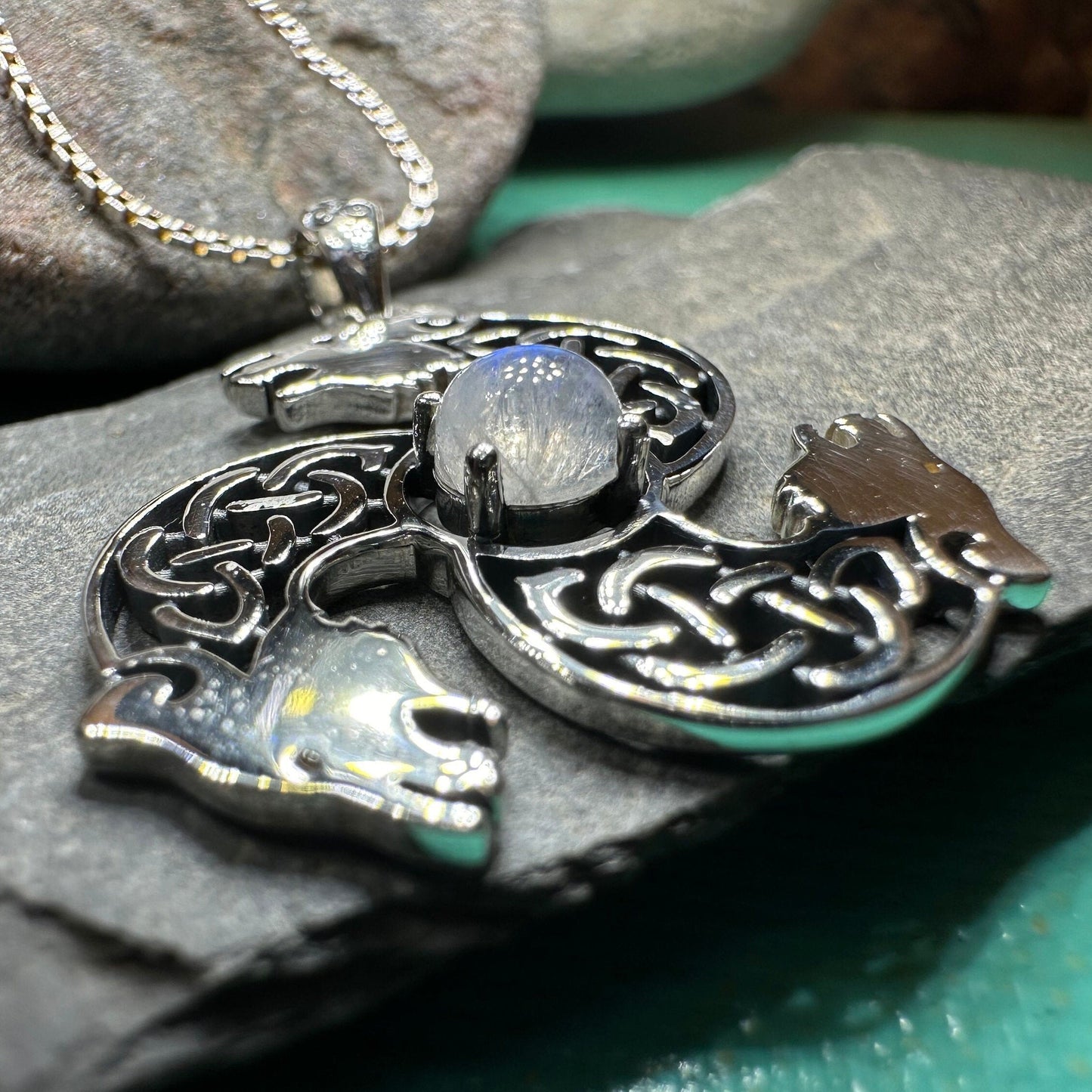 Celtic Bear Triple Spiral Necklace