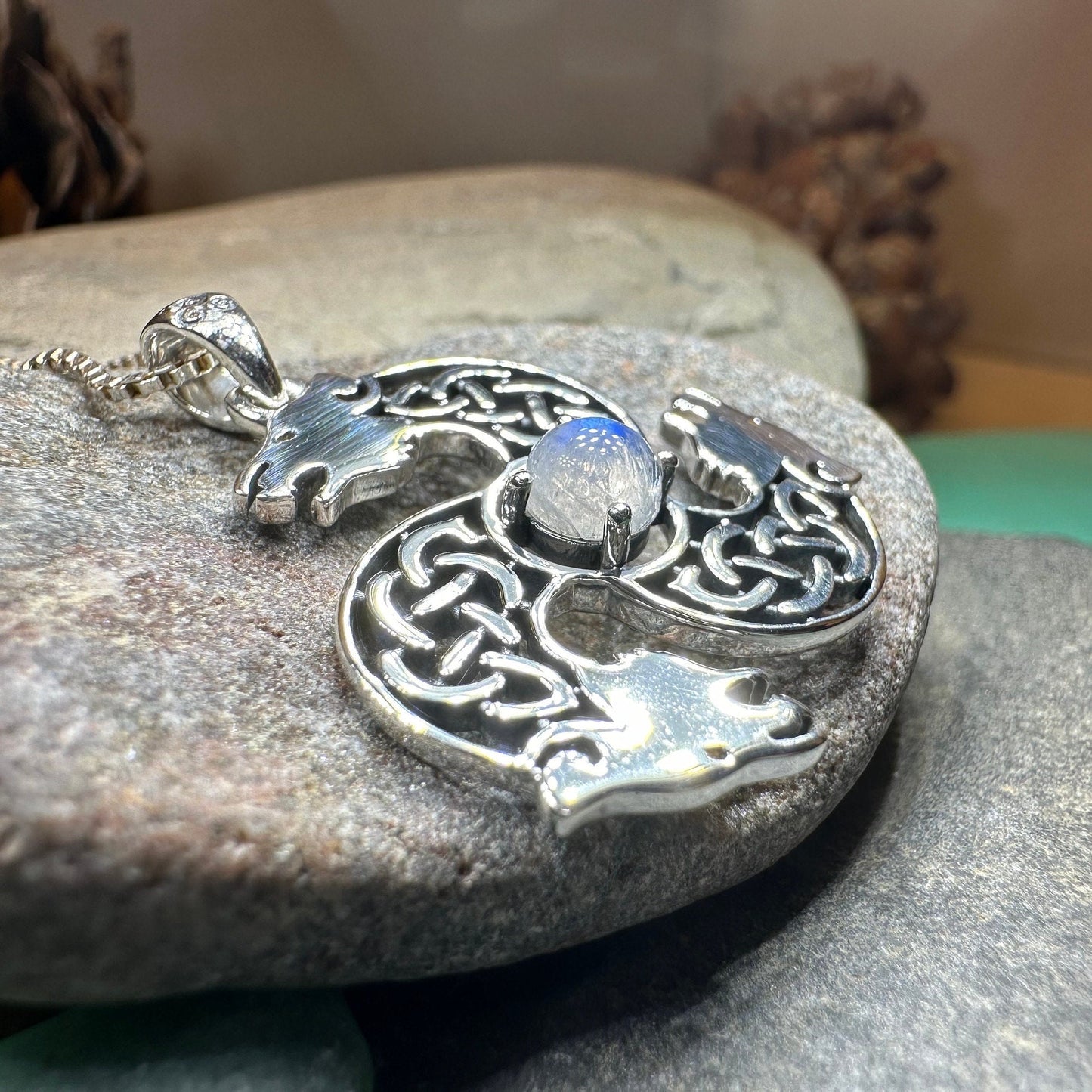 Celtic Bear Triple Spiral Necklace