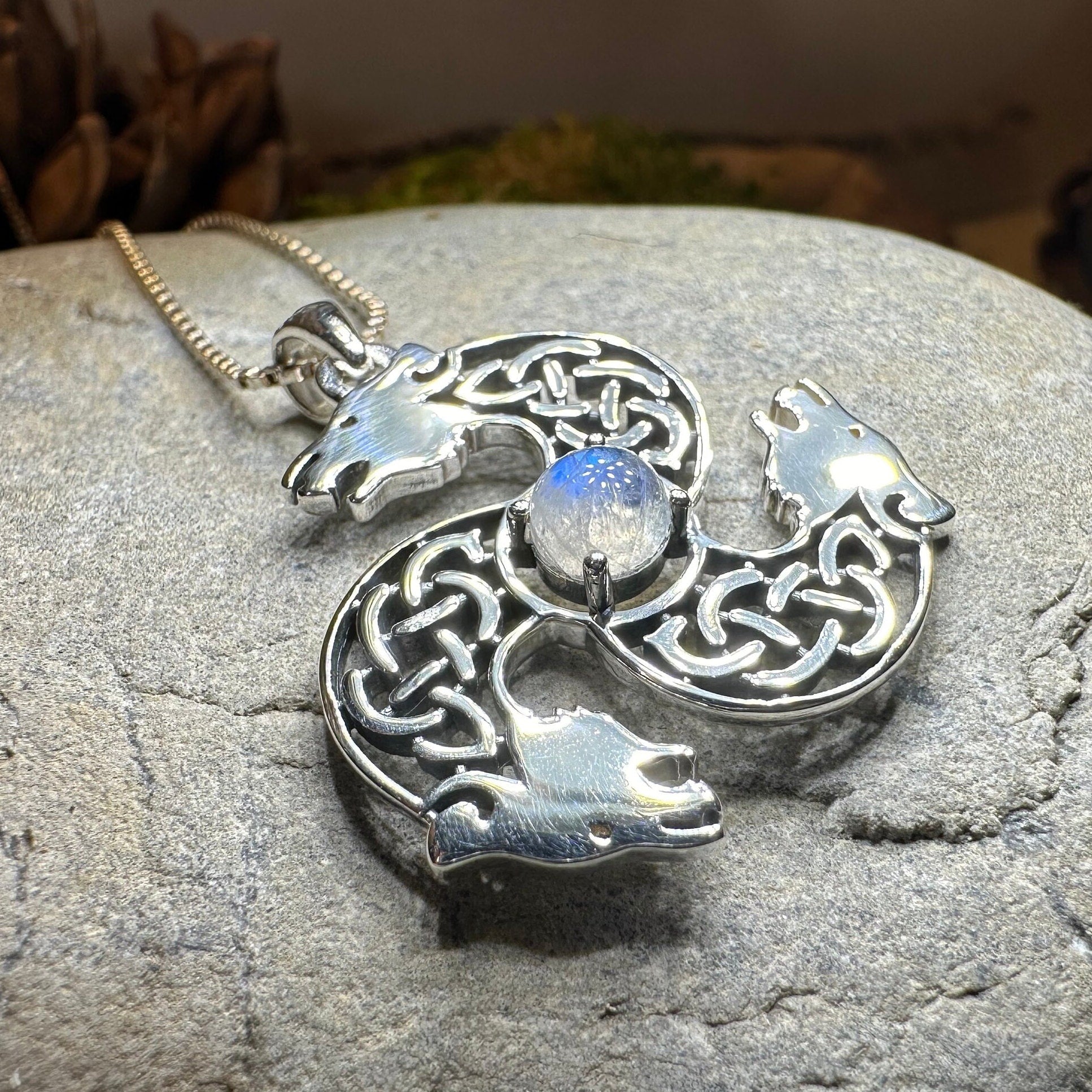Celtic Bear Triple Spiral Necklace