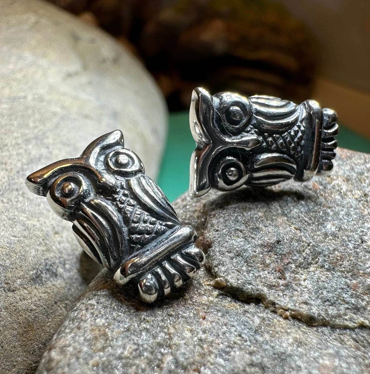 Silver Owl Stud Earrings - 