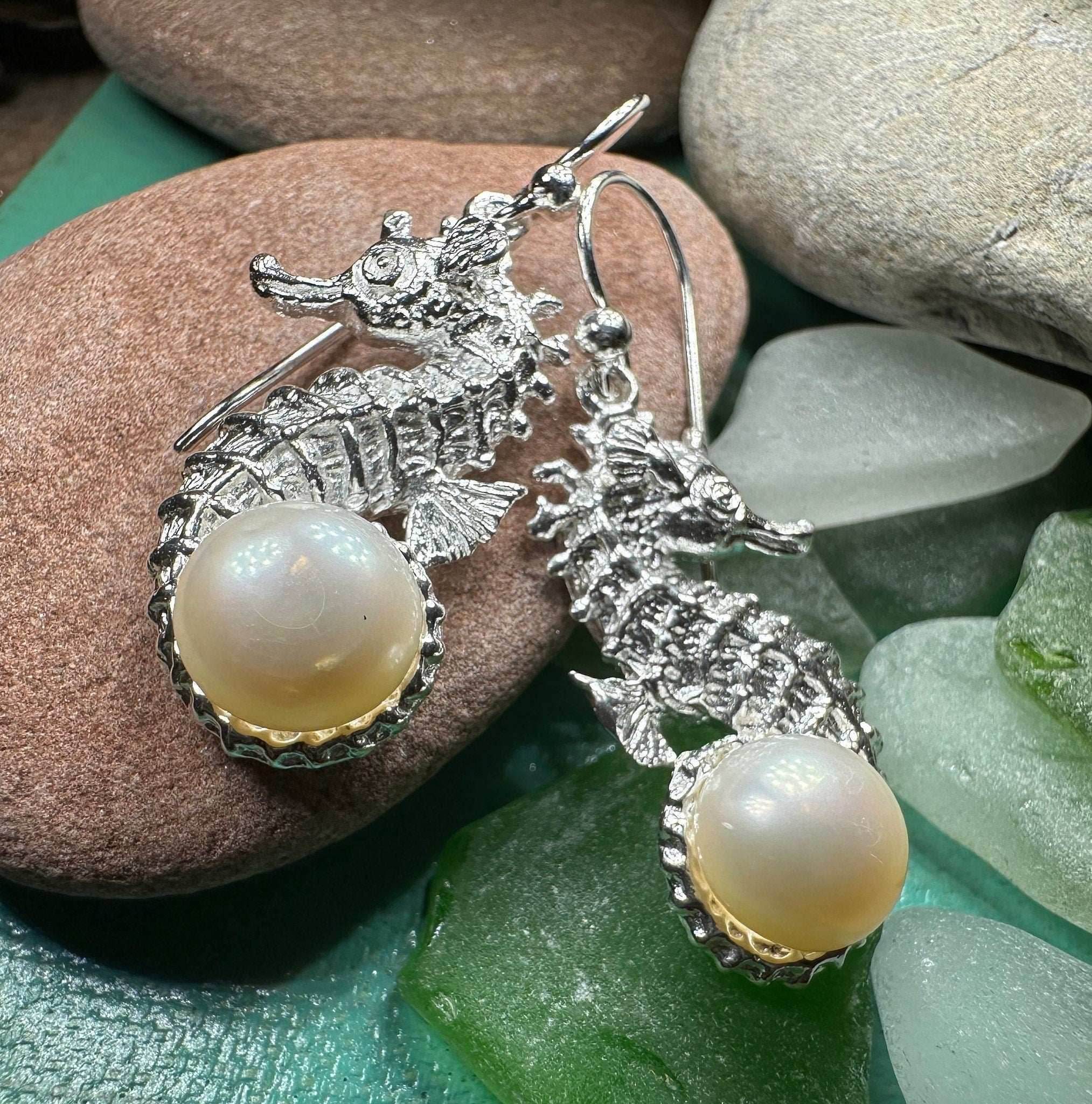 Pearl Seahorse Earrings - 