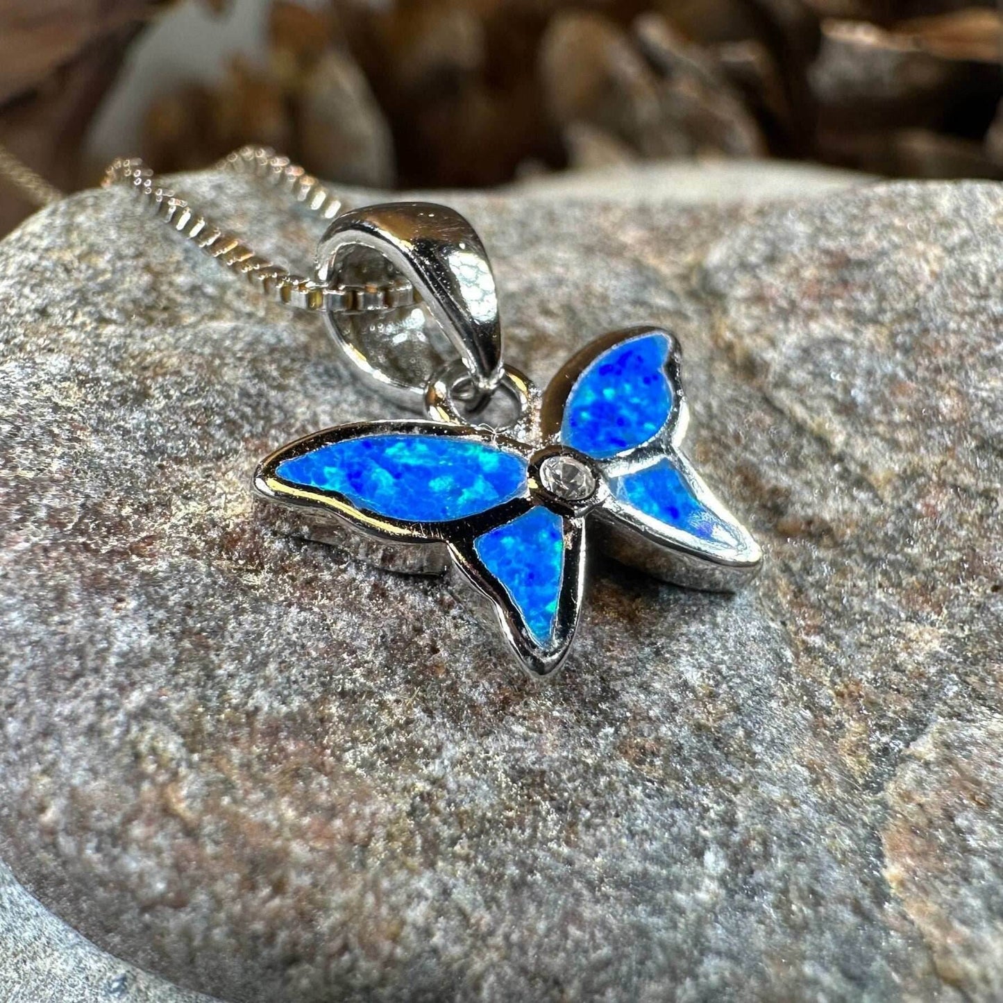 Petite Opal Butterfly Necklace - Pink Opal