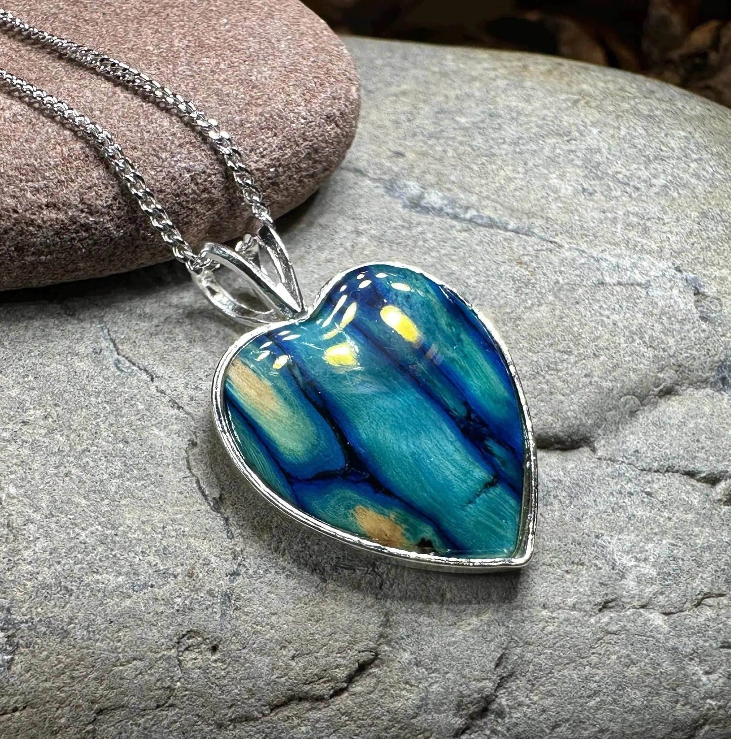 Scottish Heathergems Heart Necklace - Blue Green