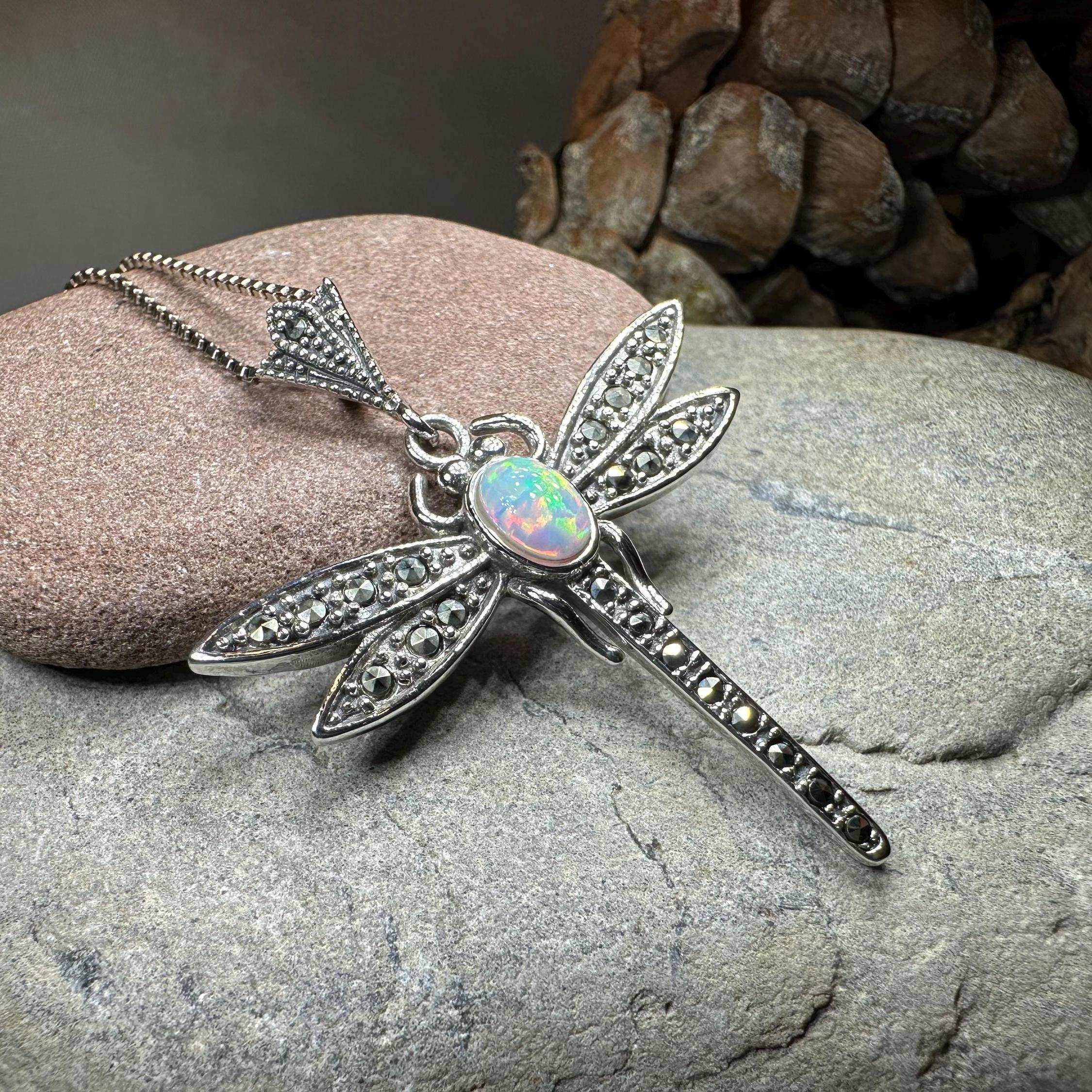 Opal Dragonfly Necklace - White Opal