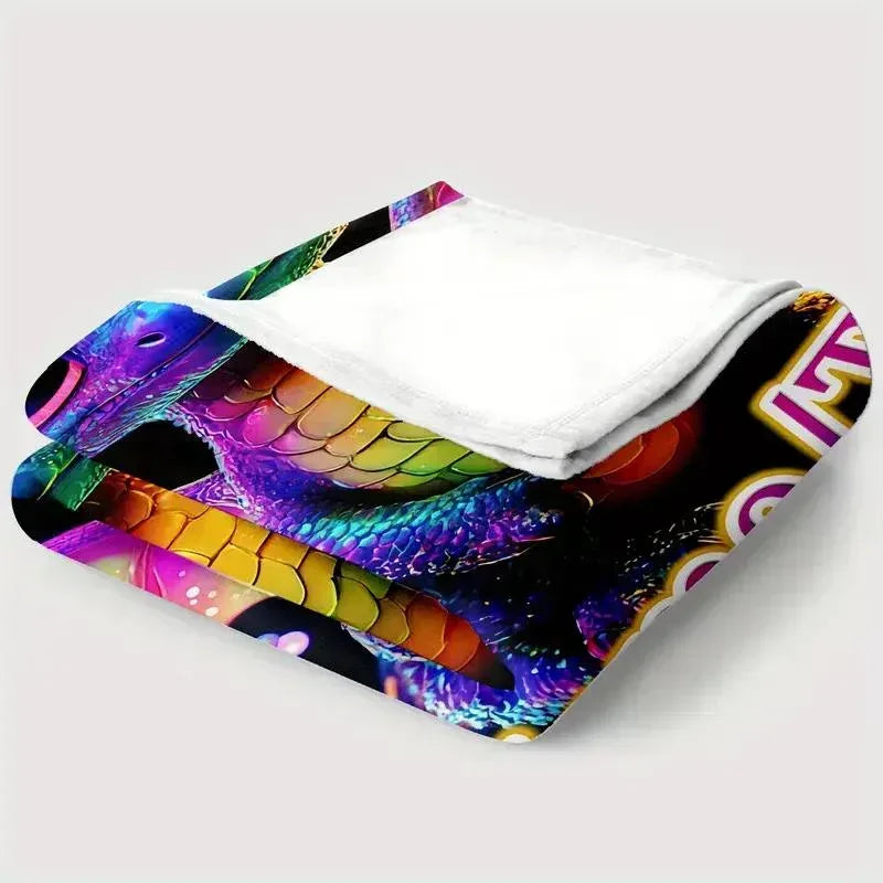 Personalized Glowing Rainbow Dragon Blanket: Soft Flannel Fleece Throw