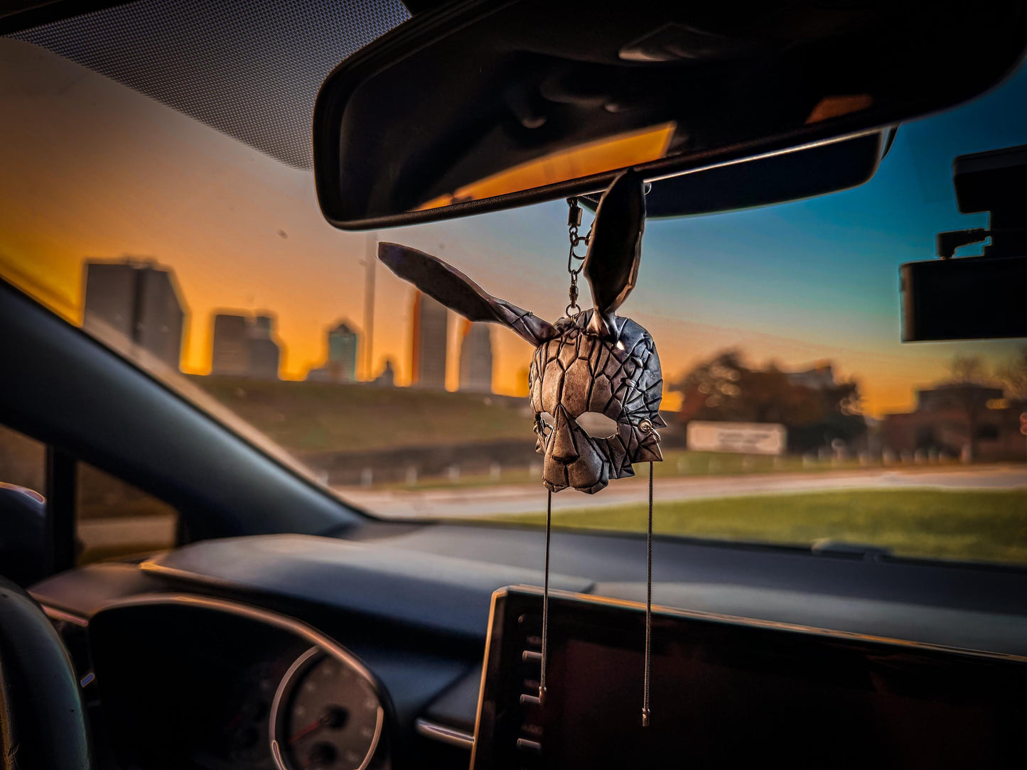 Geometric Bunny Leather Mini Mask – Handcrafted Charm for Rearview Mirrors, Handbags, Lanyards, Party Favors & More