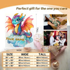 Personalized Girl Dragon Blanket: Soft Flannel Fleece Throw, Magical Name Gift