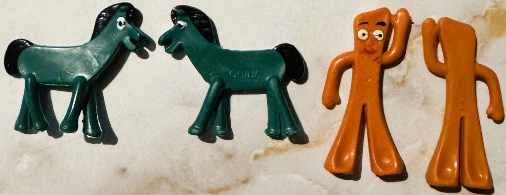 Vintage Gumby & Pokey Mini Figurine Set Bendable Vinyl Toys Green and Orange Claymation Characters Ornament 🍎